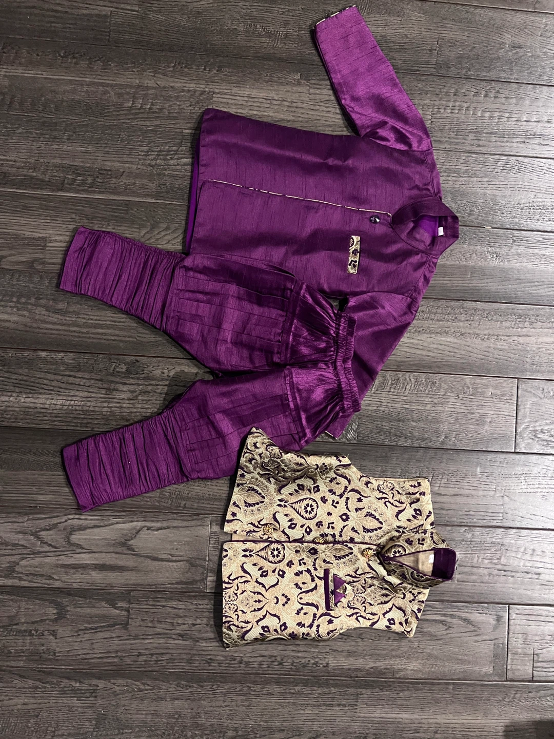 Kids' Purple Kurta Pajama Set with Vest - Size 0 - photo 2