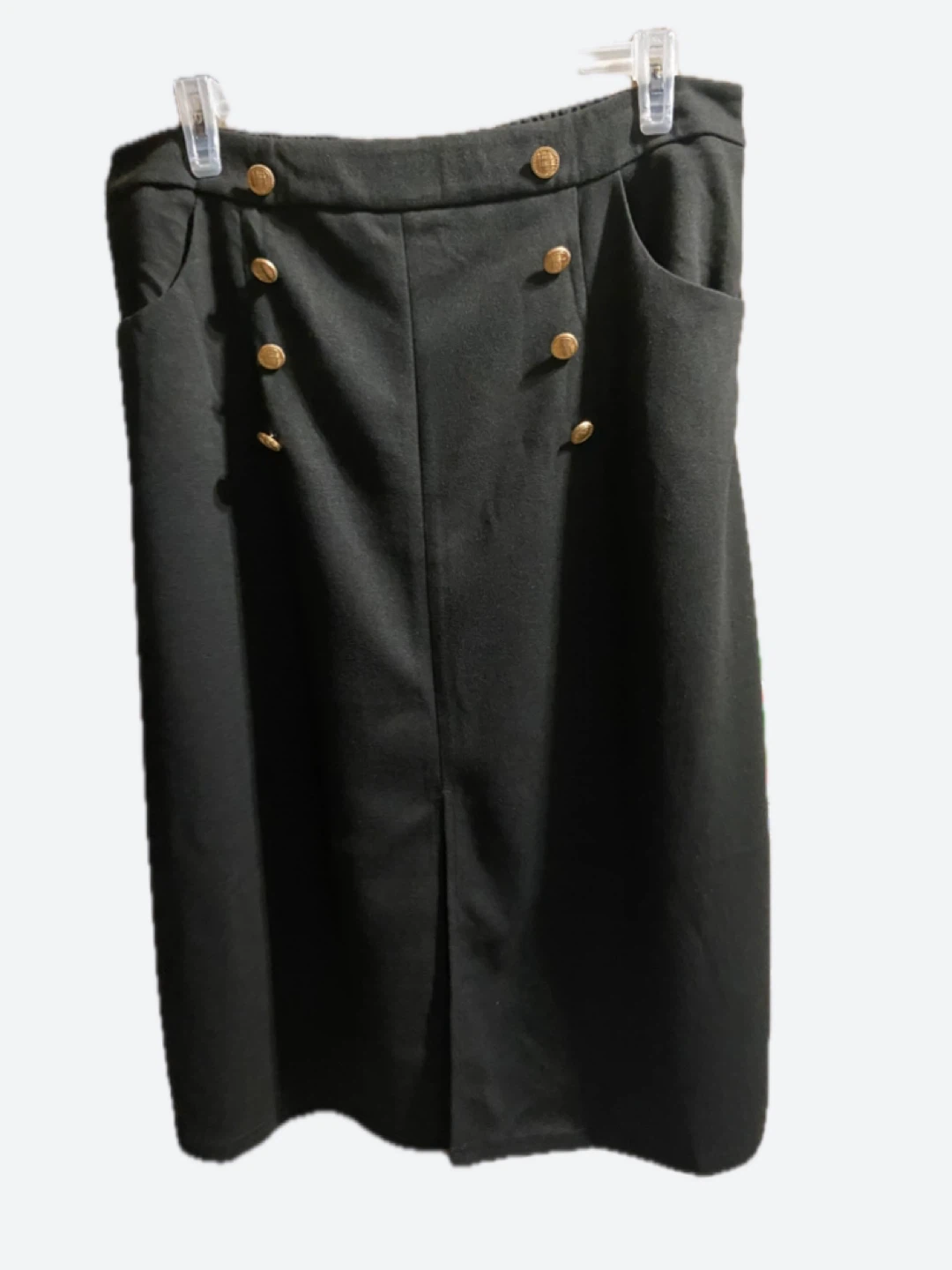 Black A-Line Skirt with Gold Button Detail