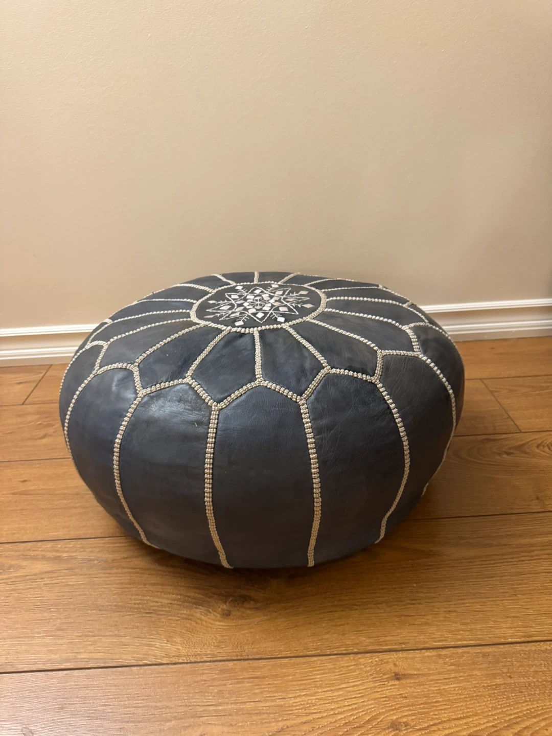 Pick up by March 31st! Blue Leather Pouf Ottoman - photo 2