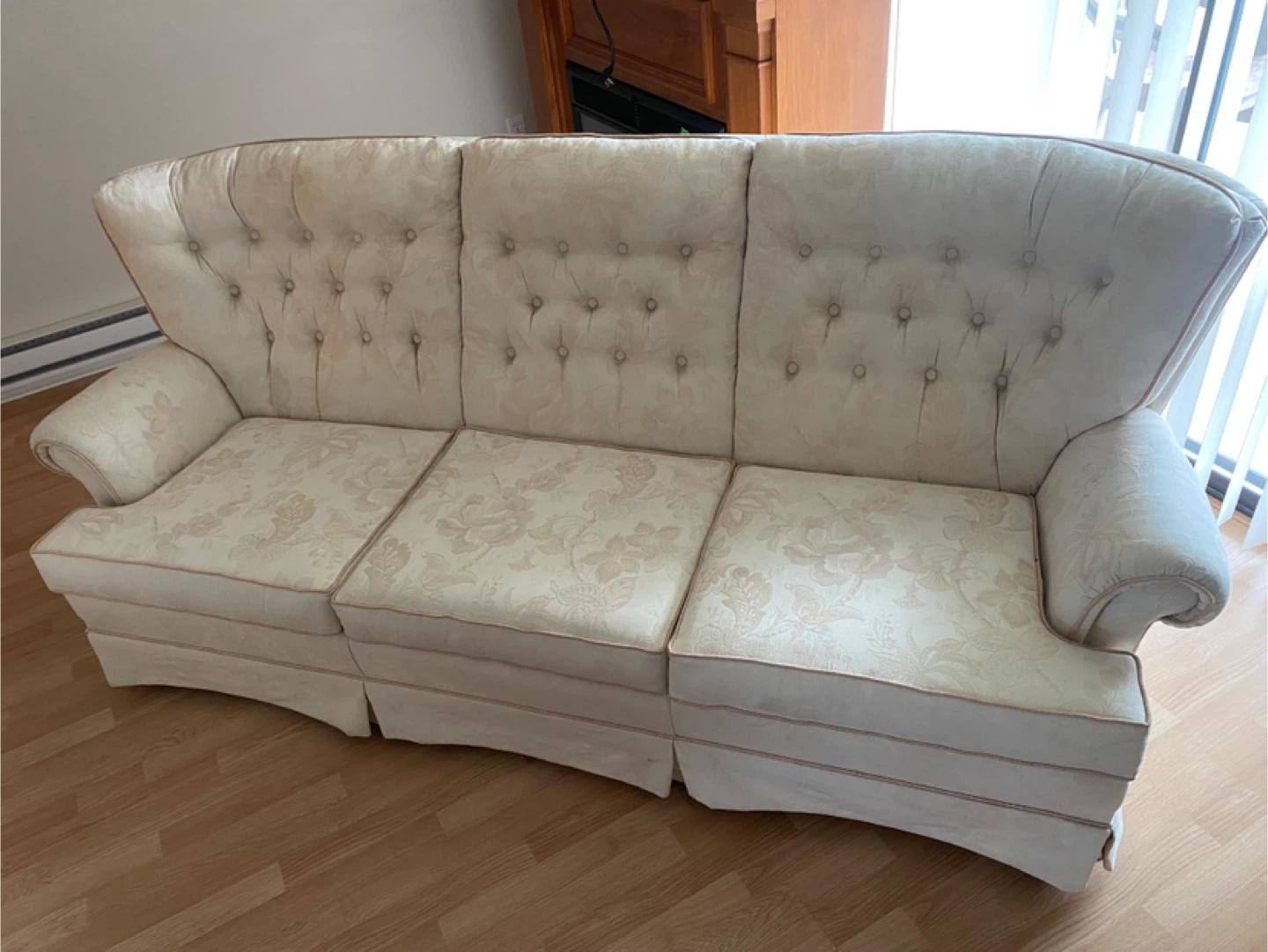 Cream Coloured Subtle Floral Design Sofa
