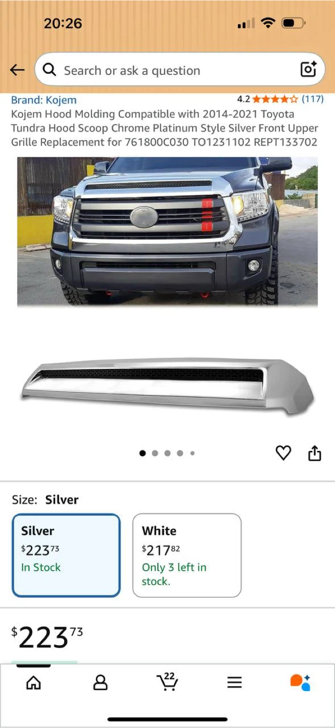 Toyota Tundra Hood Scoop / Hood Bulge Molding 2014-2021 – Kojem