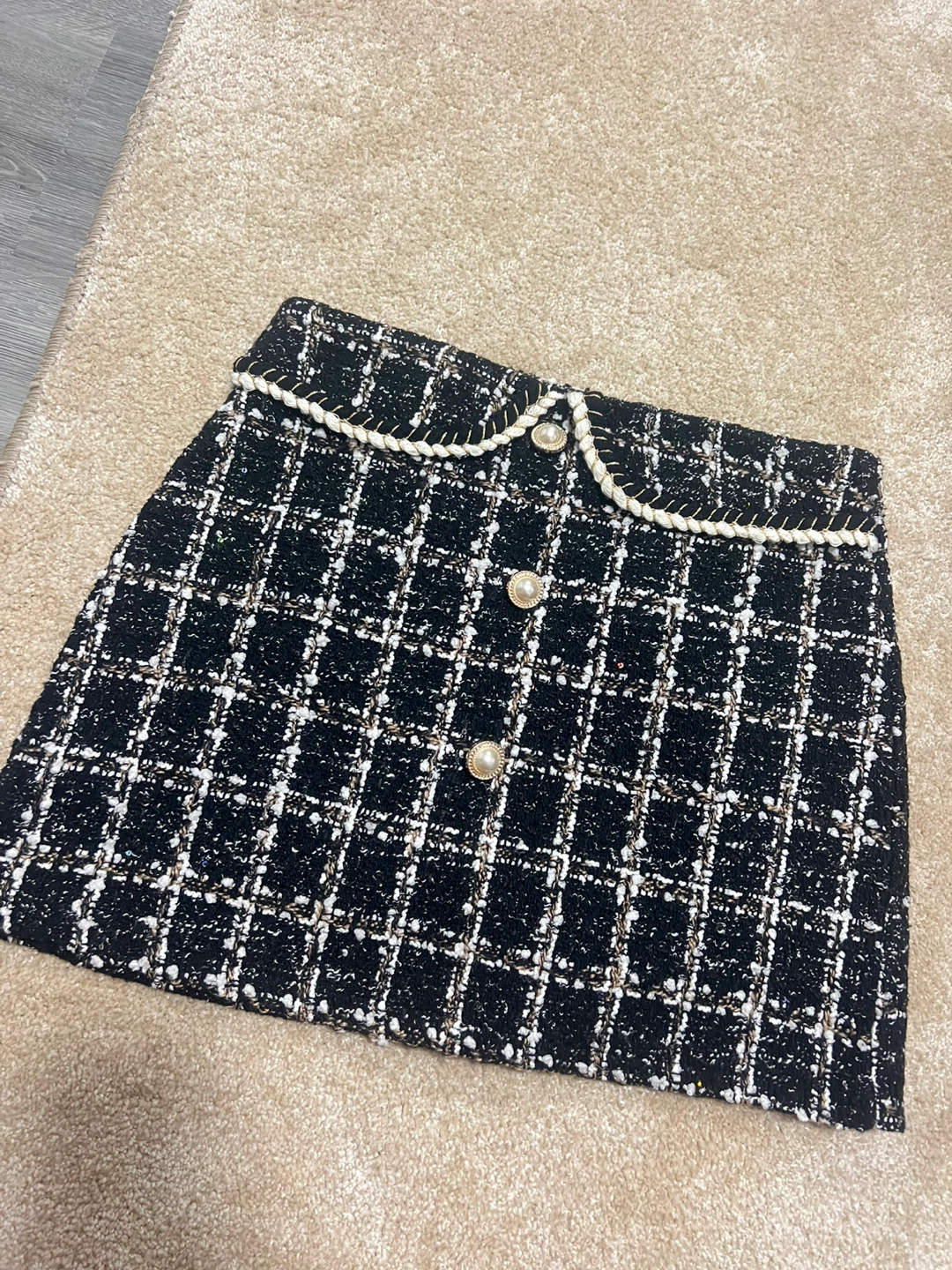 Zaful Black and White Tweed Mini Skirt - Size S