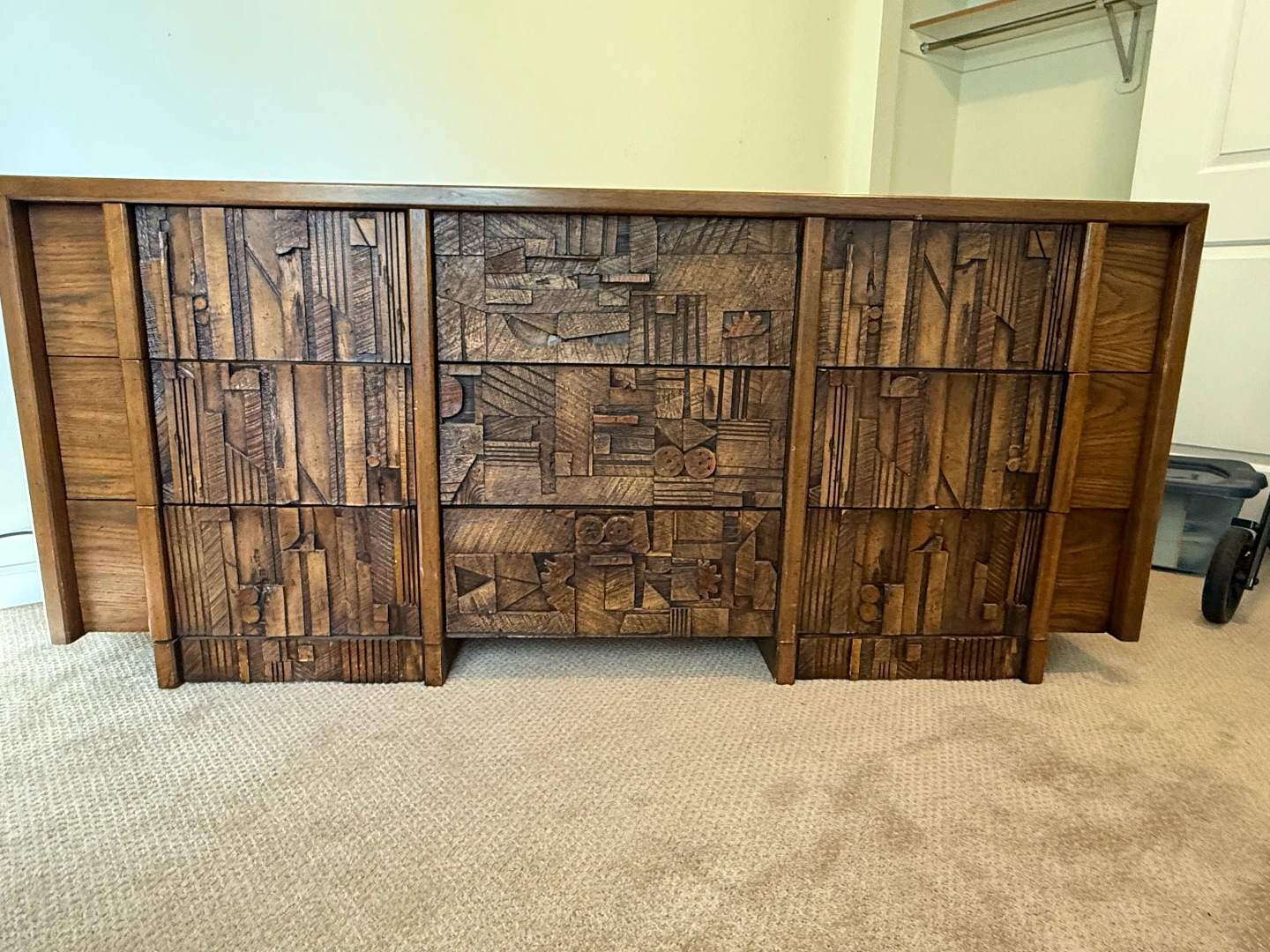 Mid-Century Brutalist Wood Dresser with Carved Front - photo 2