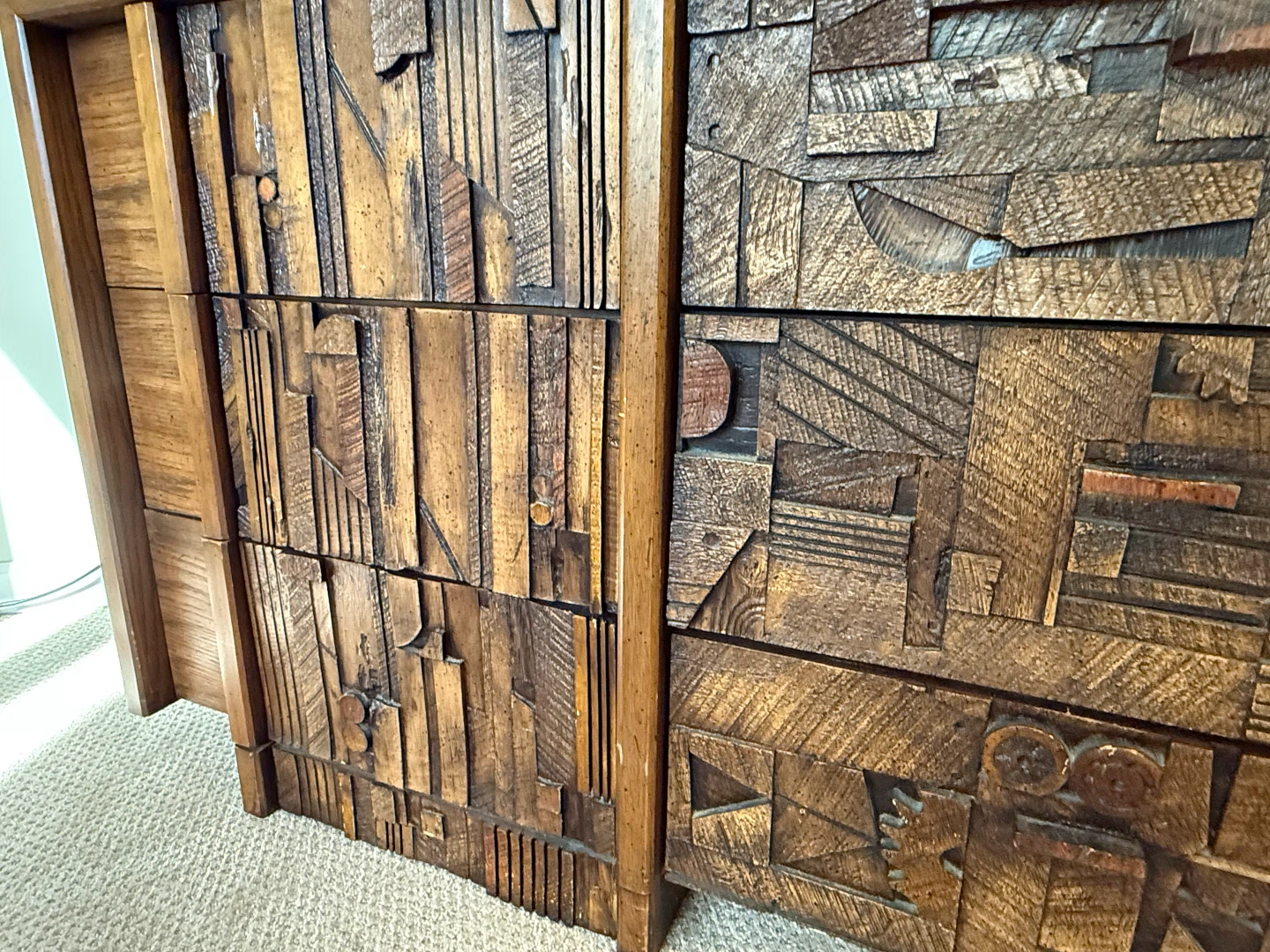Mid-Century Brutalist Wood Dresser with Carved Front - photo 3