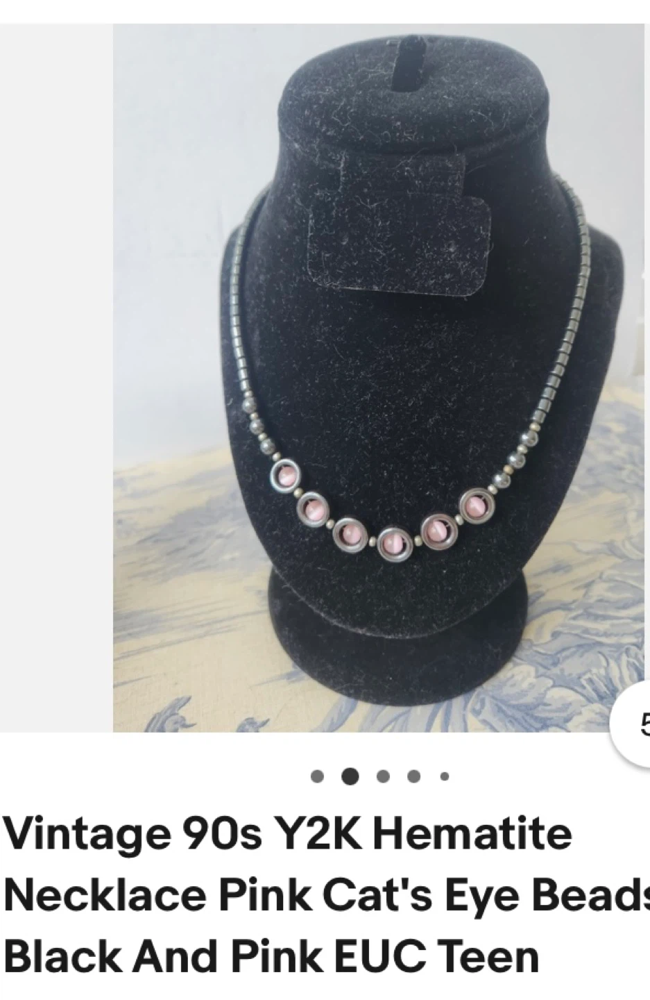 Vintage Hematite Necklace with Pink Cat's Eye Beads - photo 3