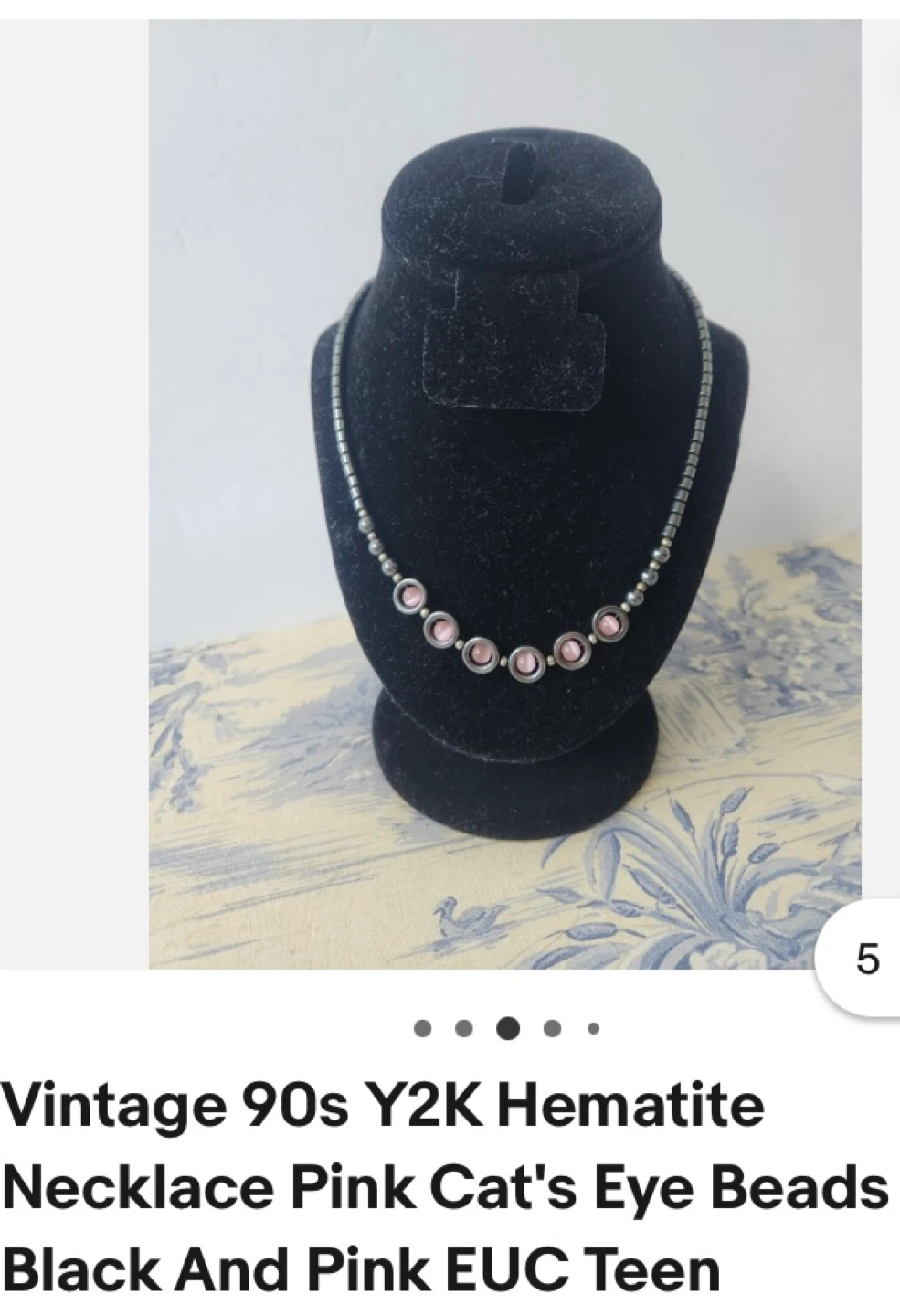 Vintage Hematite Necklace with Pink Cat's Eye Beads - photo 5