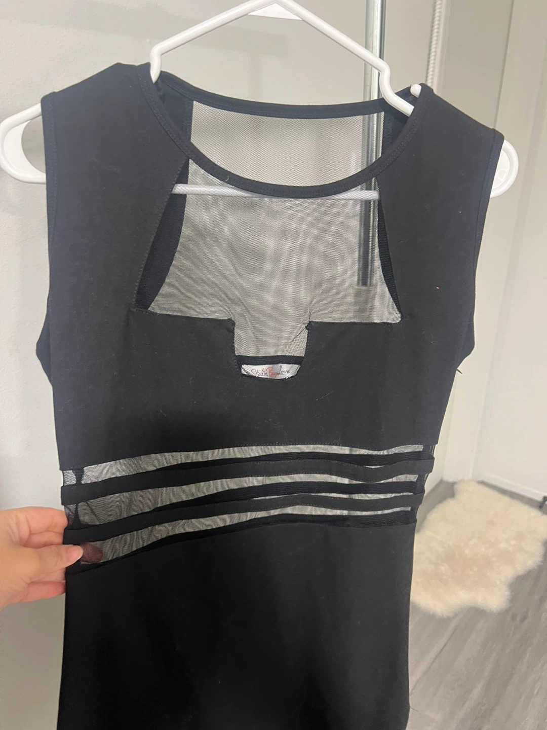 Black Sleeveless Dress with Mesh Accents