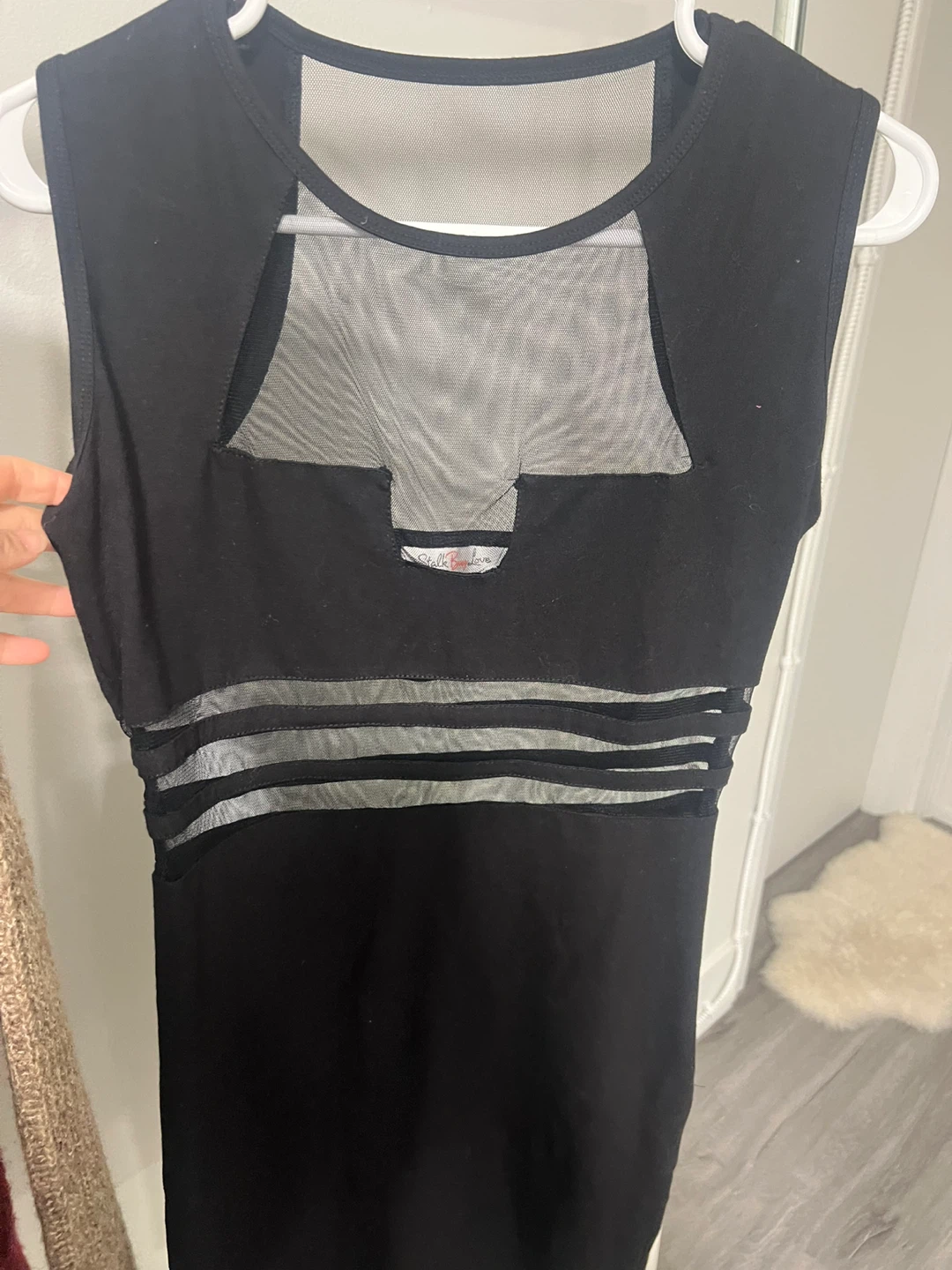 Black Sleeveless Dress with Mesh Accents - photo 3