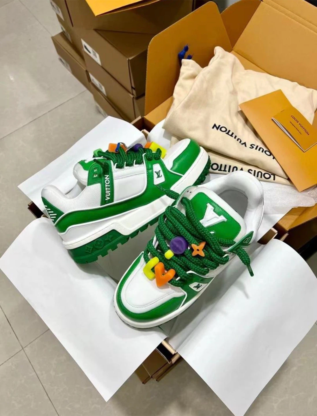 Louis Vuitton LV Trainer Sneakers - White/Green - photo 4