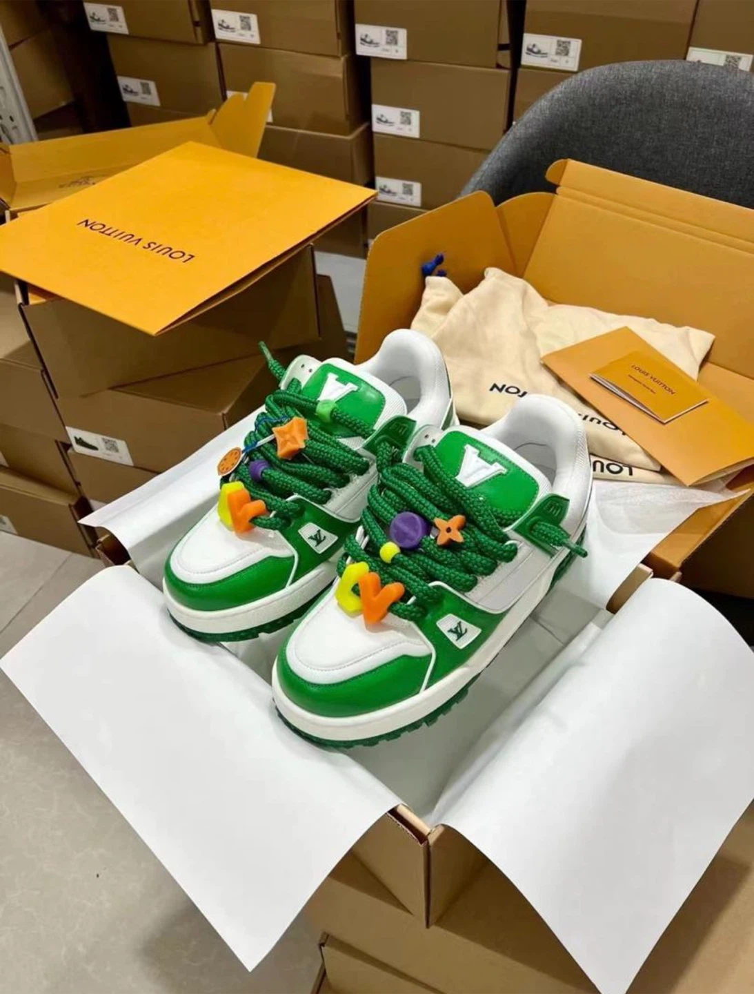 Louis Vuitton LV Trainer Sneakers - White/Green - photo 2