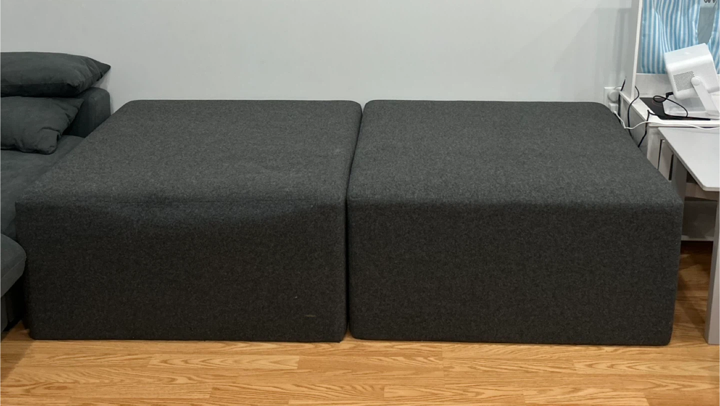 Set of 2 Dark Grey Fabric Ottomans