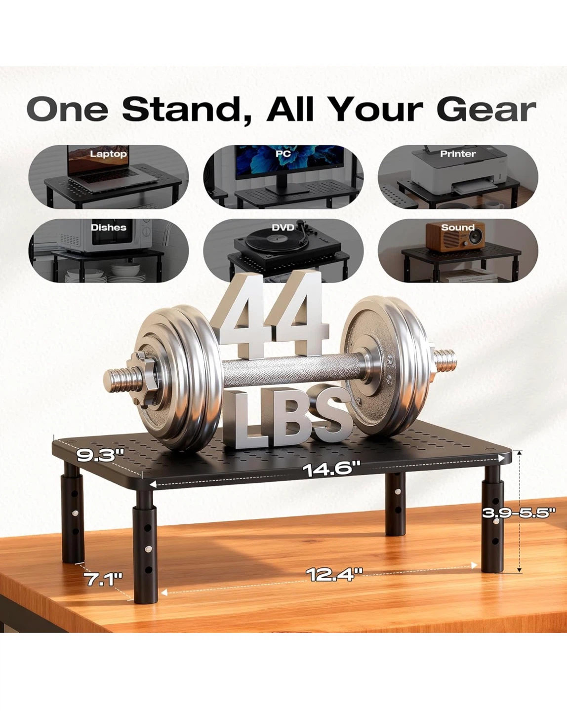 Black Metal Monitor Stand Riser -  Height Adjustable - photo 4