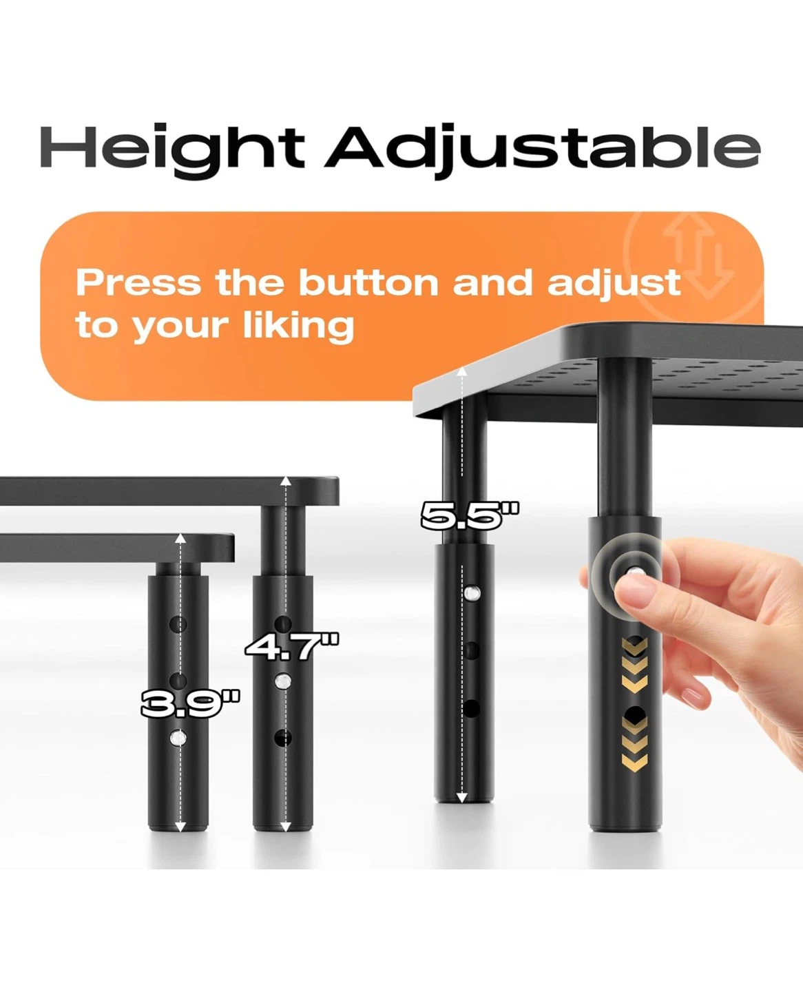 Black Metal Monitor Stand Riser -  Height Adjustable - photo 5
