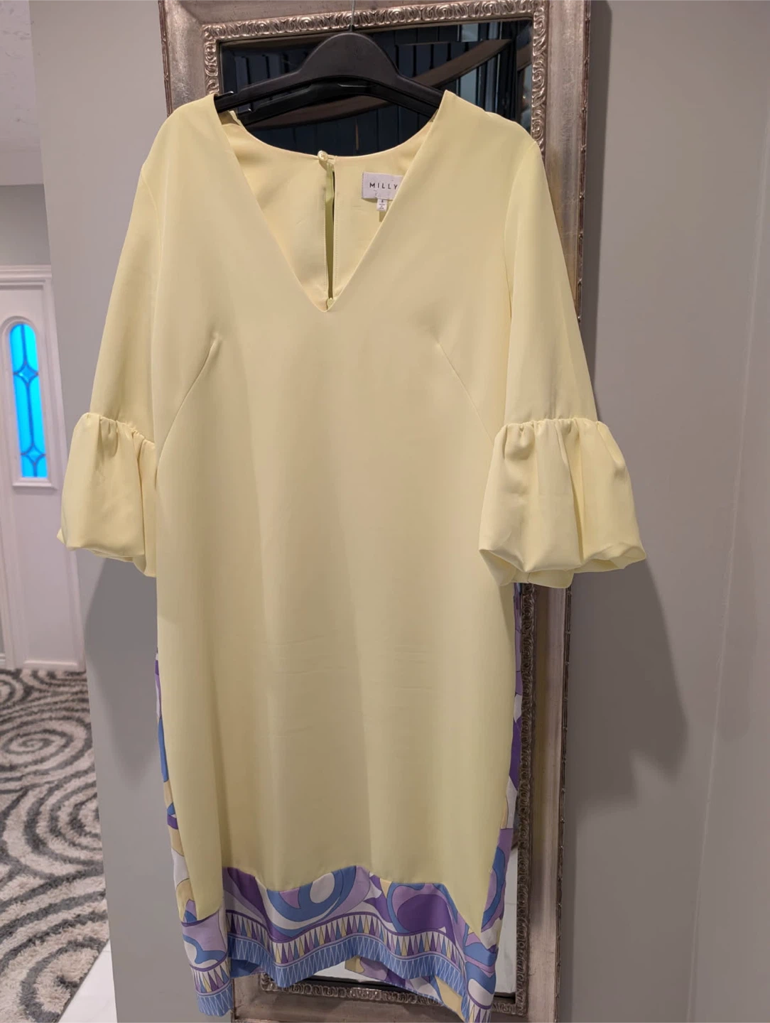 Milly Yellow Dress with Patterned Inserts - Size 8