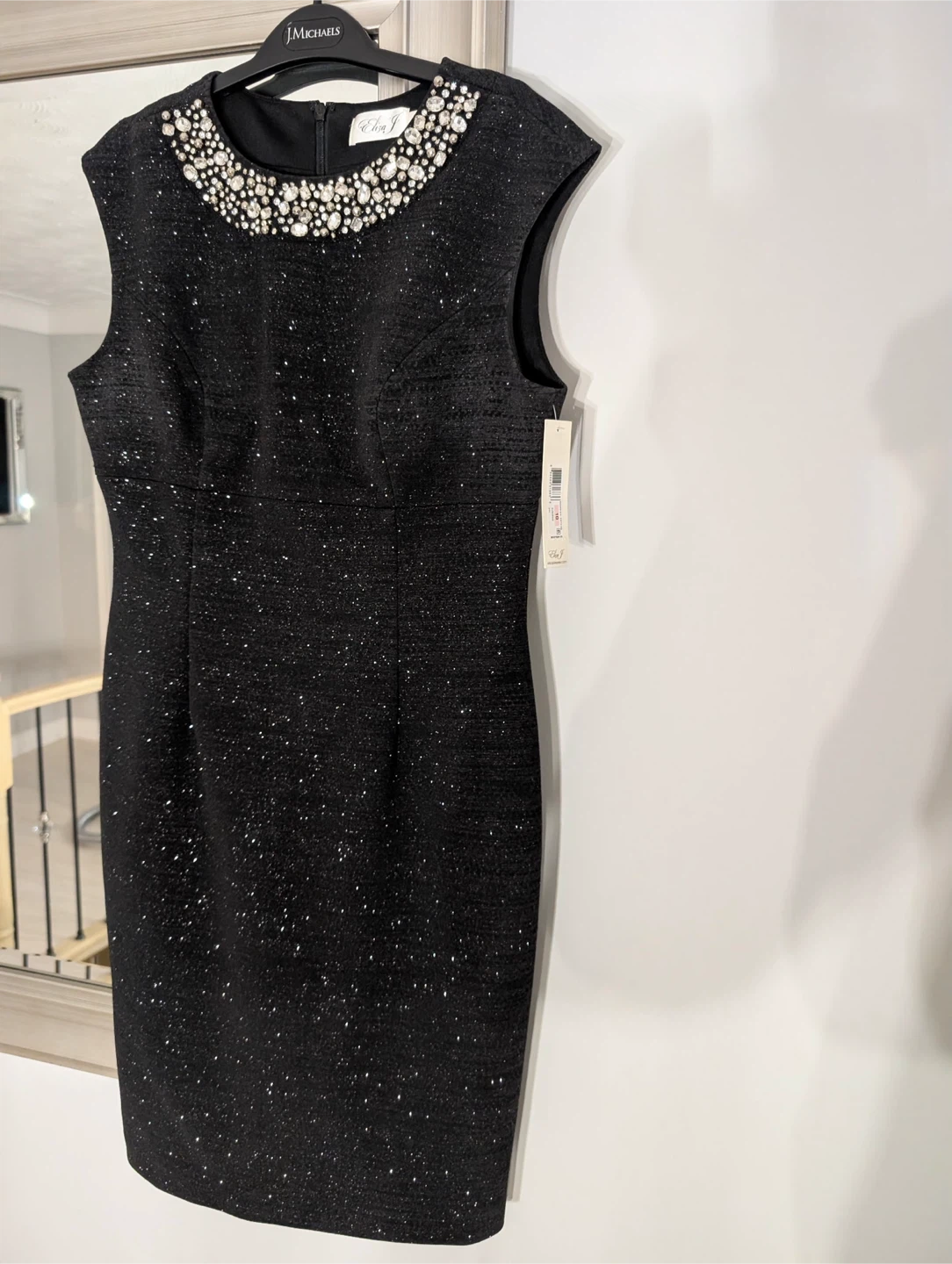 New Eliza J Black Embellished Neckline Sparkle Dress Size 10