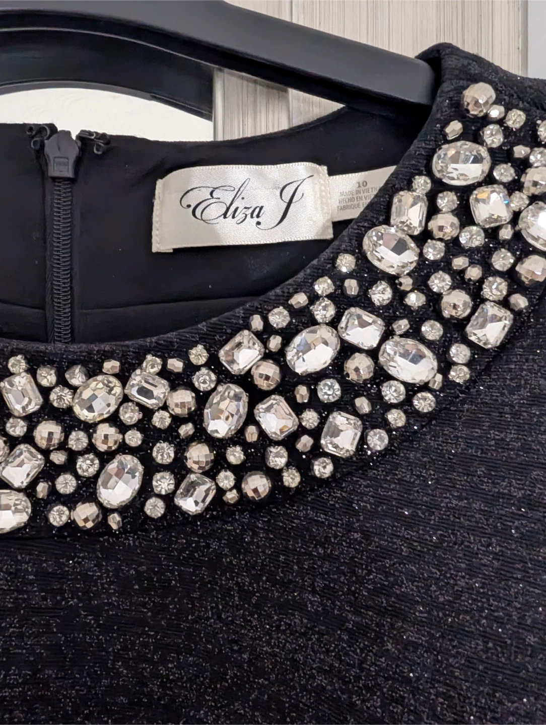 New Eliza J Black Embellished Neckline Sparkle Dress Size 10 - photo 4