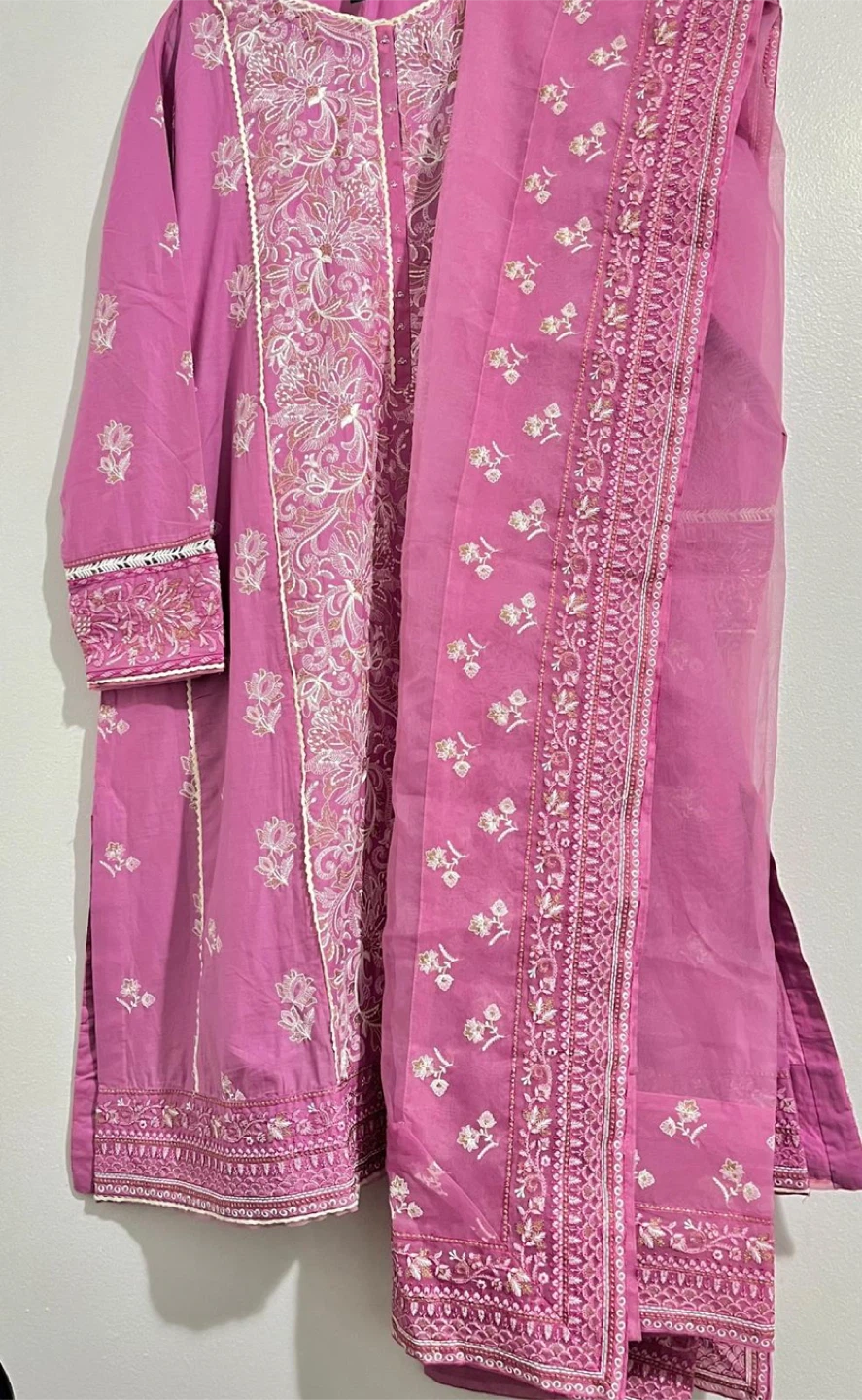 Pink Embroidered Kurti with Dupatta Set