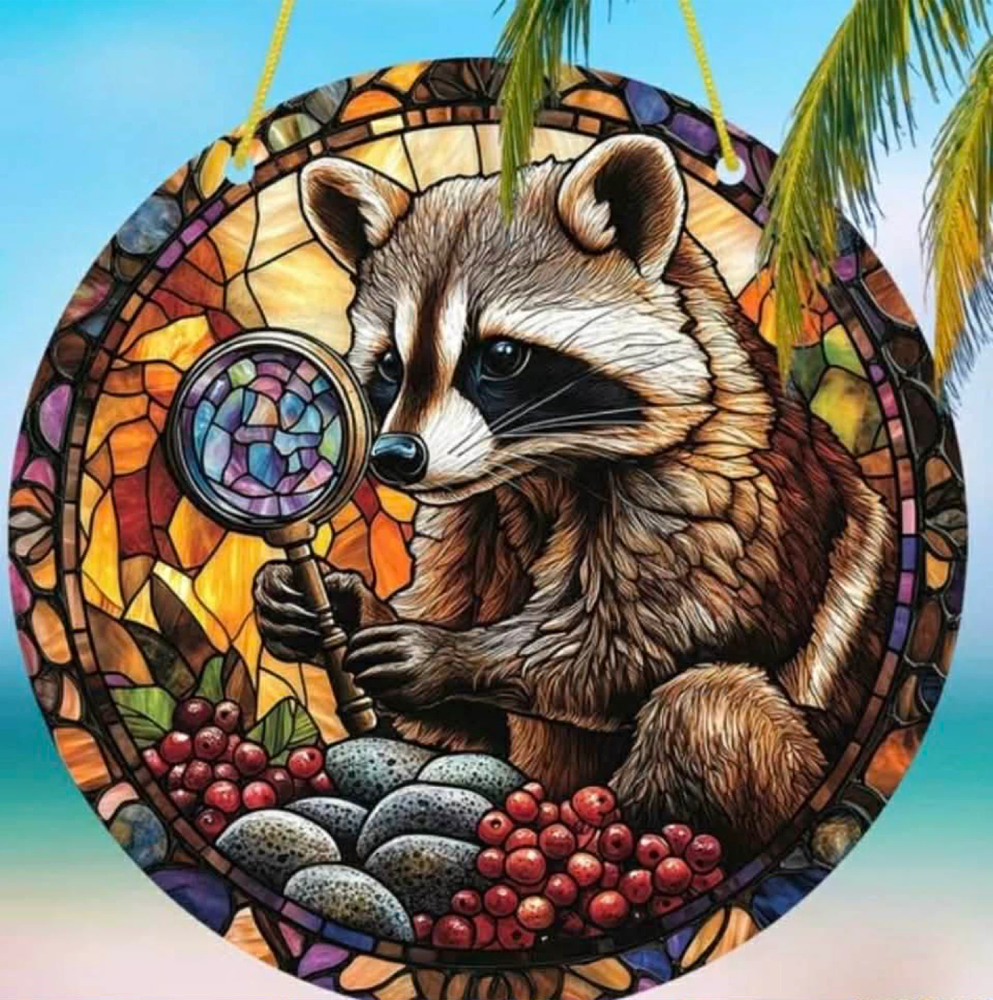 2D acrylic sun catcher, Raccoon, new