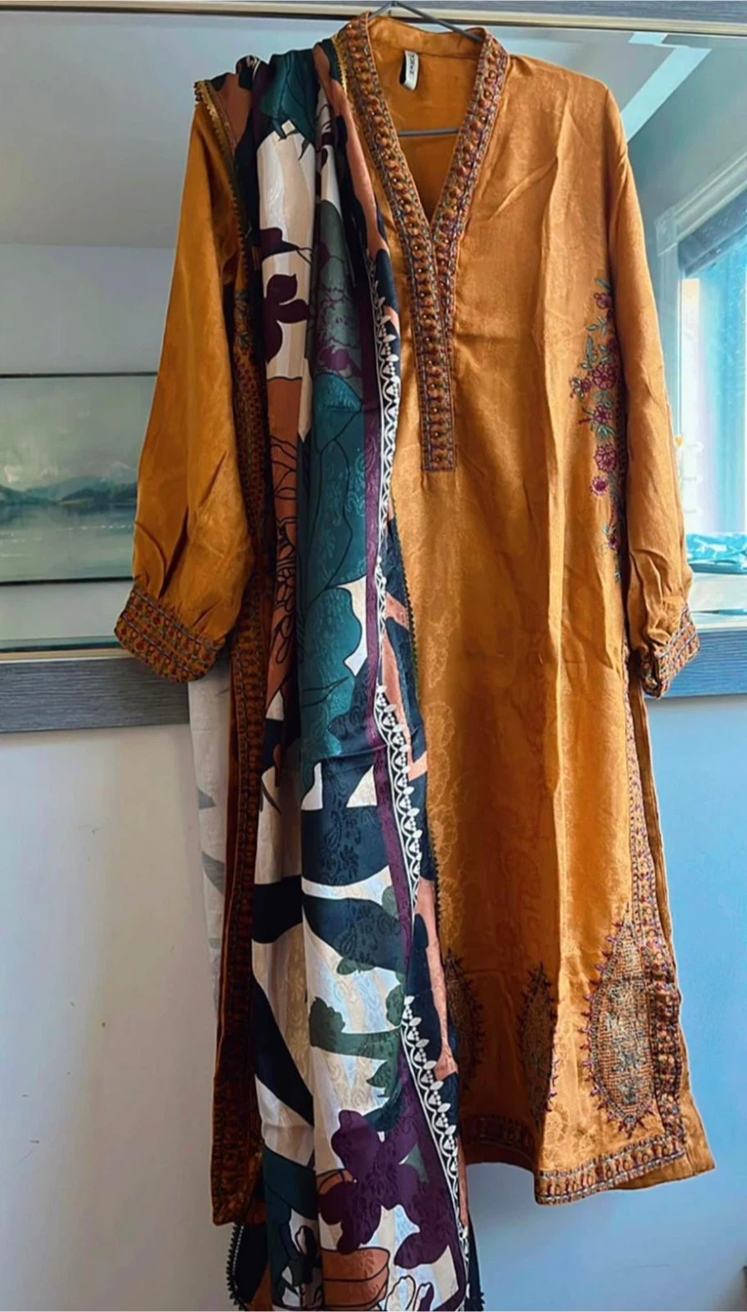 Women's Orange Kurti with Scarf