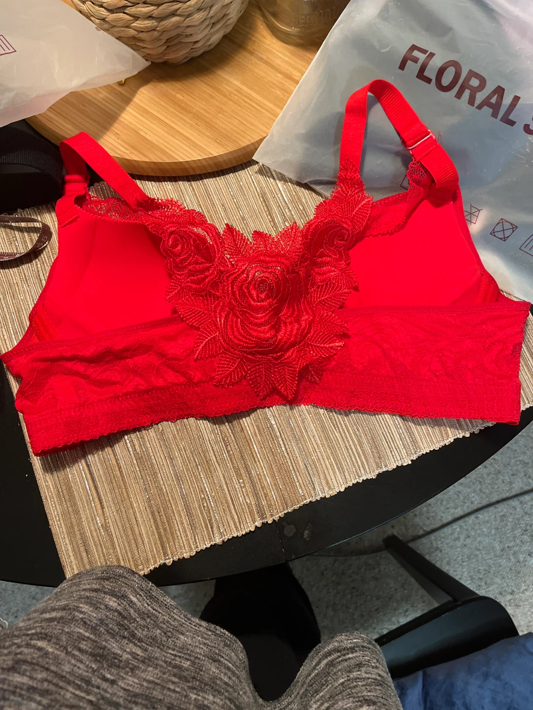 3 Red Lace Floral Bra and 1 black