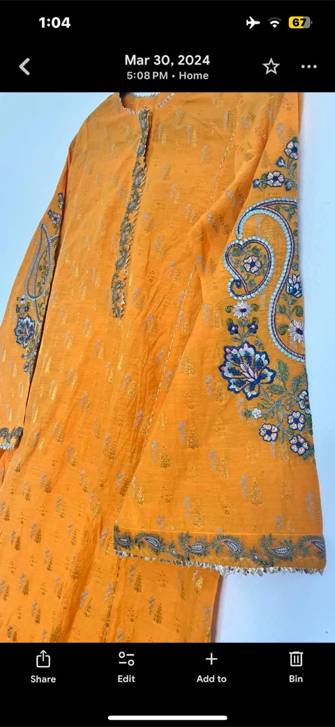 Women's Orange Embroidered Kurti with Dupatta