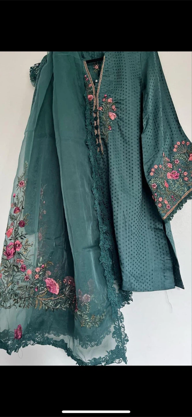 Teal Embroidered Kurti with Dupatta