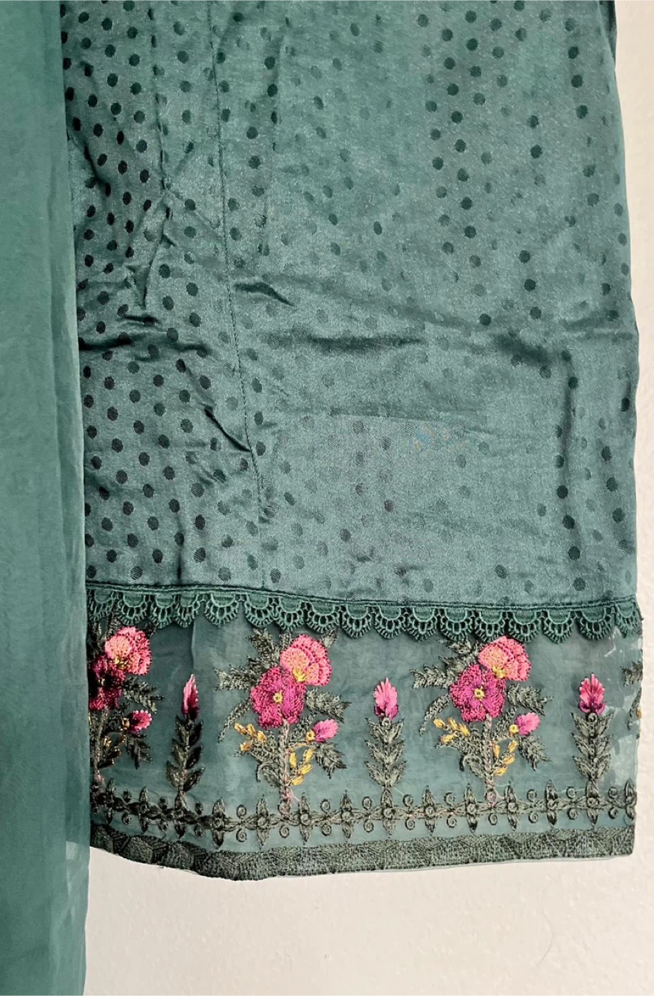 Teal Embroidered Kurti with Dupatta - photo 2