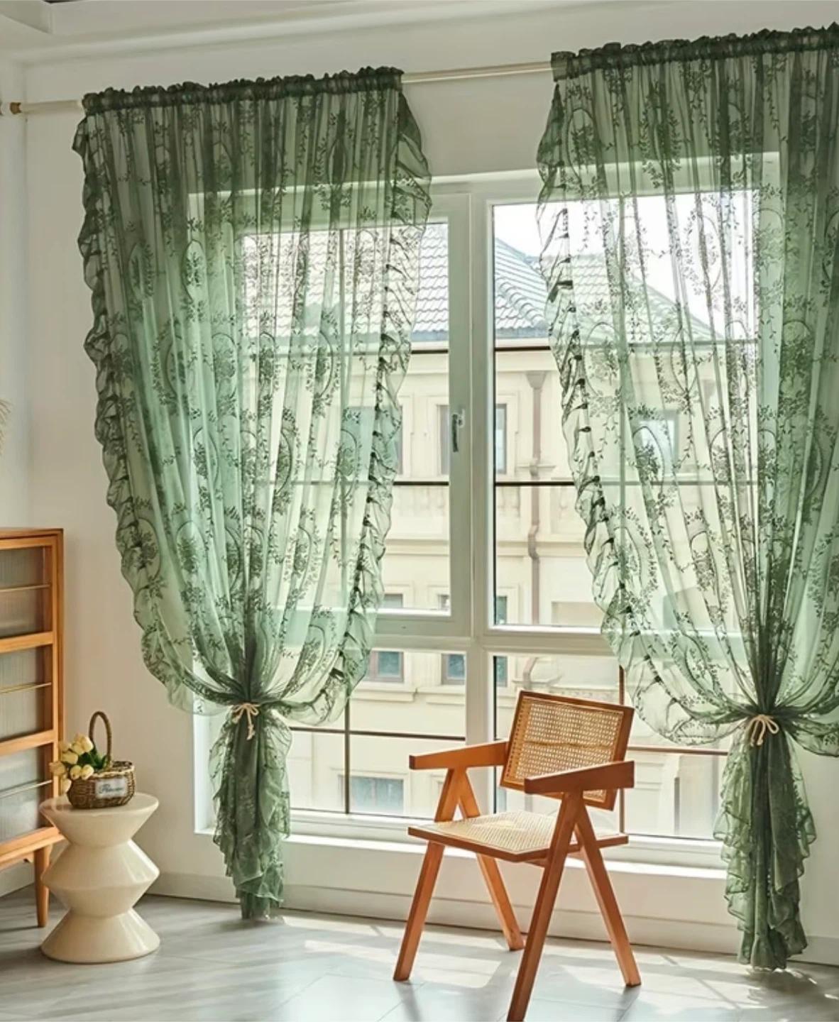 Green Floral Sheer Lace Curtain - 1 piece