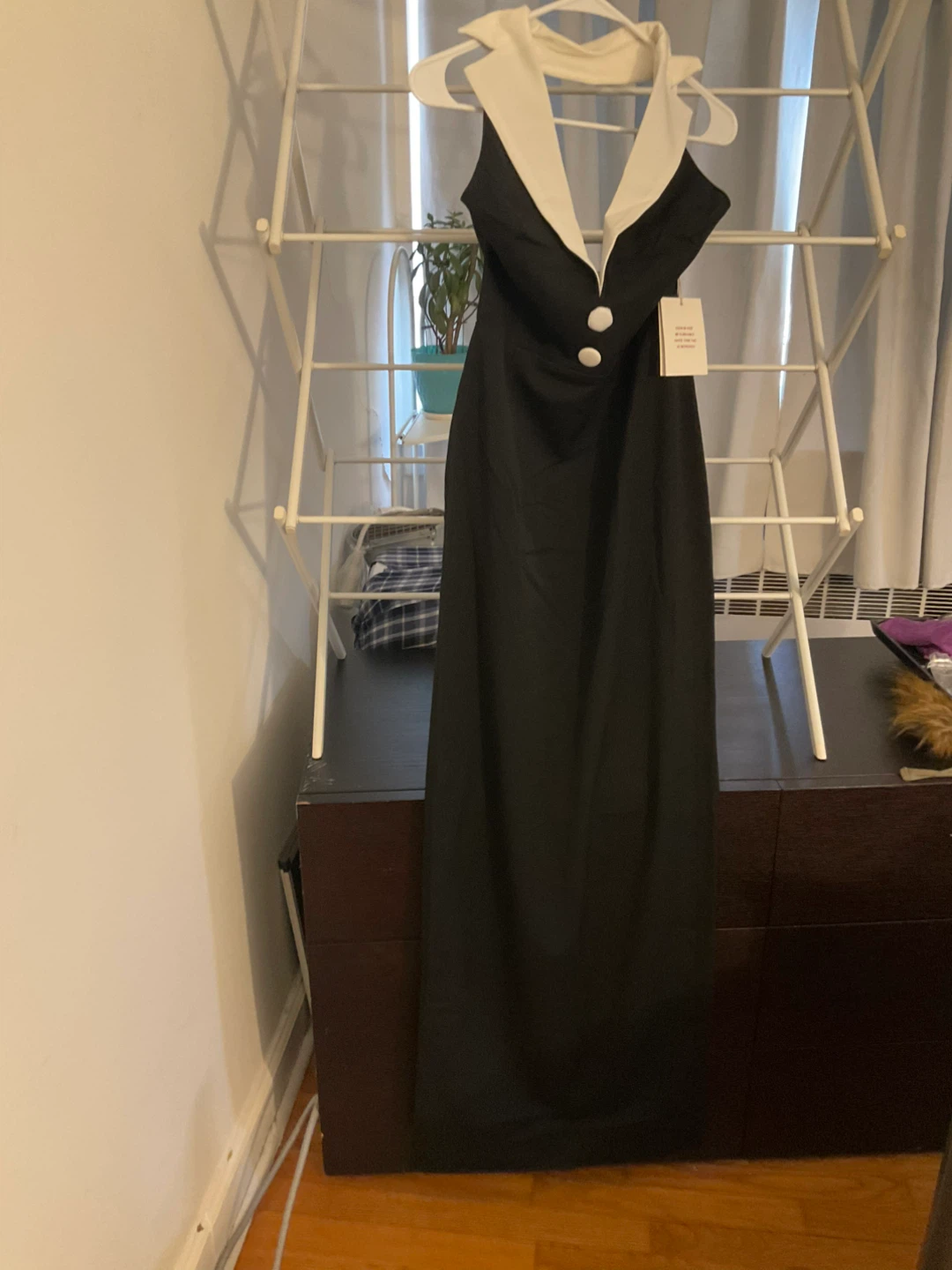 Black Maxi Dress with White Collar and Black Cor