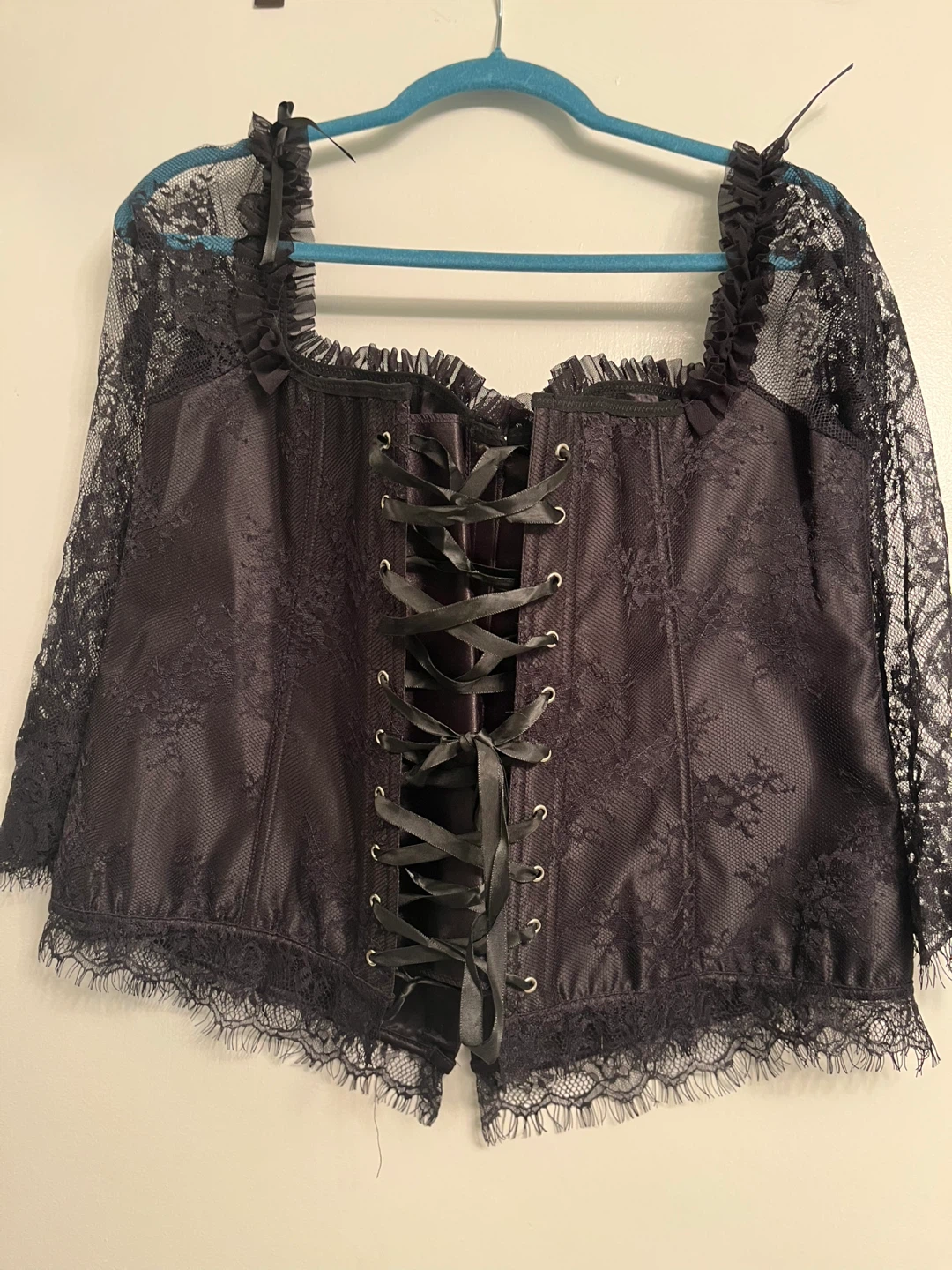Black Lace Corset Top with Long Sleeves - photo 2
