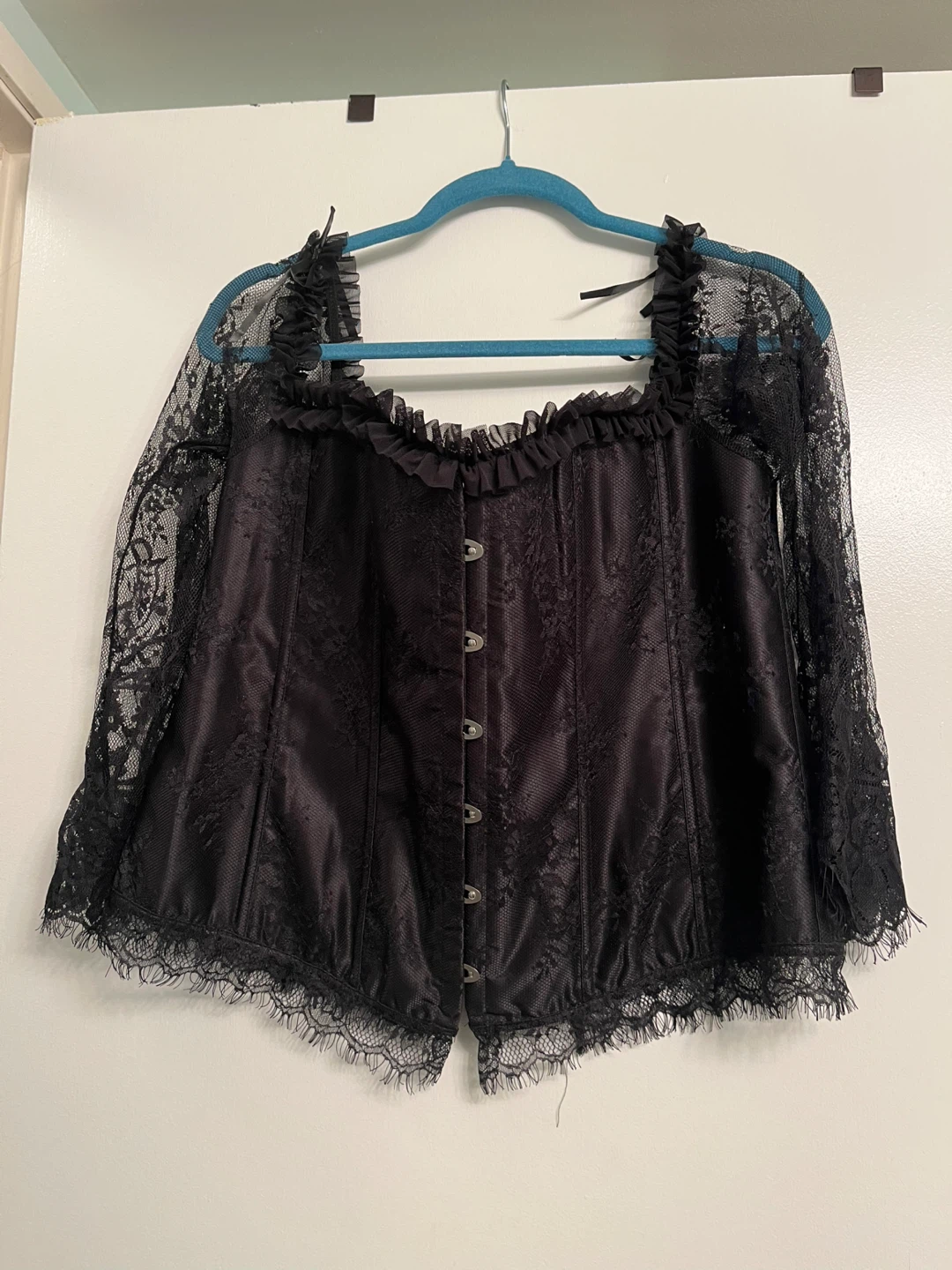 Black Lace Corset Top with Long Sleeves