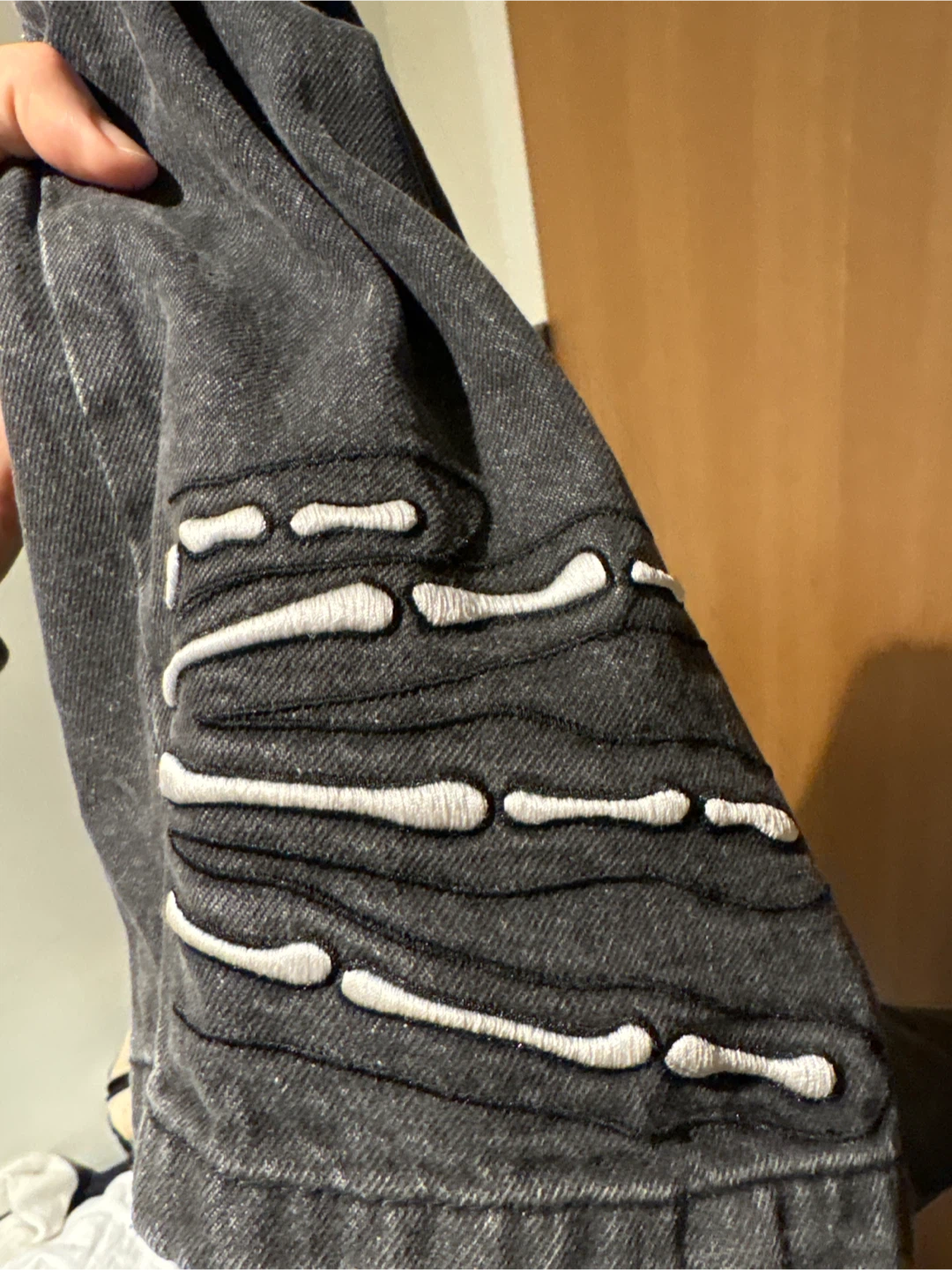 Baggy Black Wash Denim Jeans with Skeleton Bone Detail - photo 5