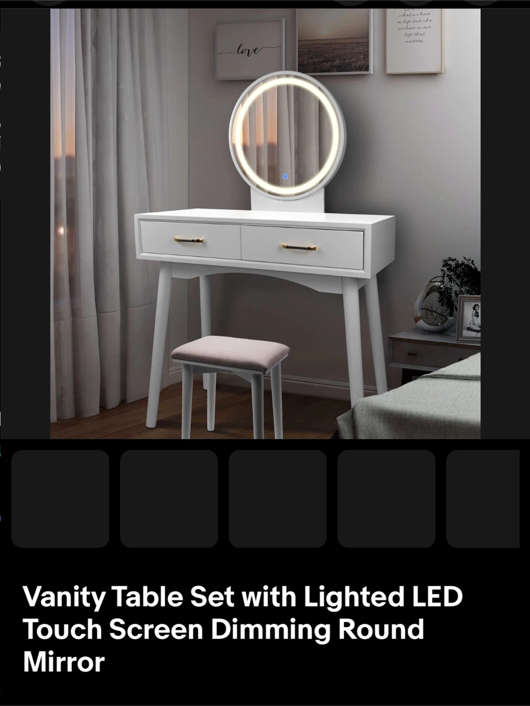 White Vanity Table Set with Lighted Mirror and Stool