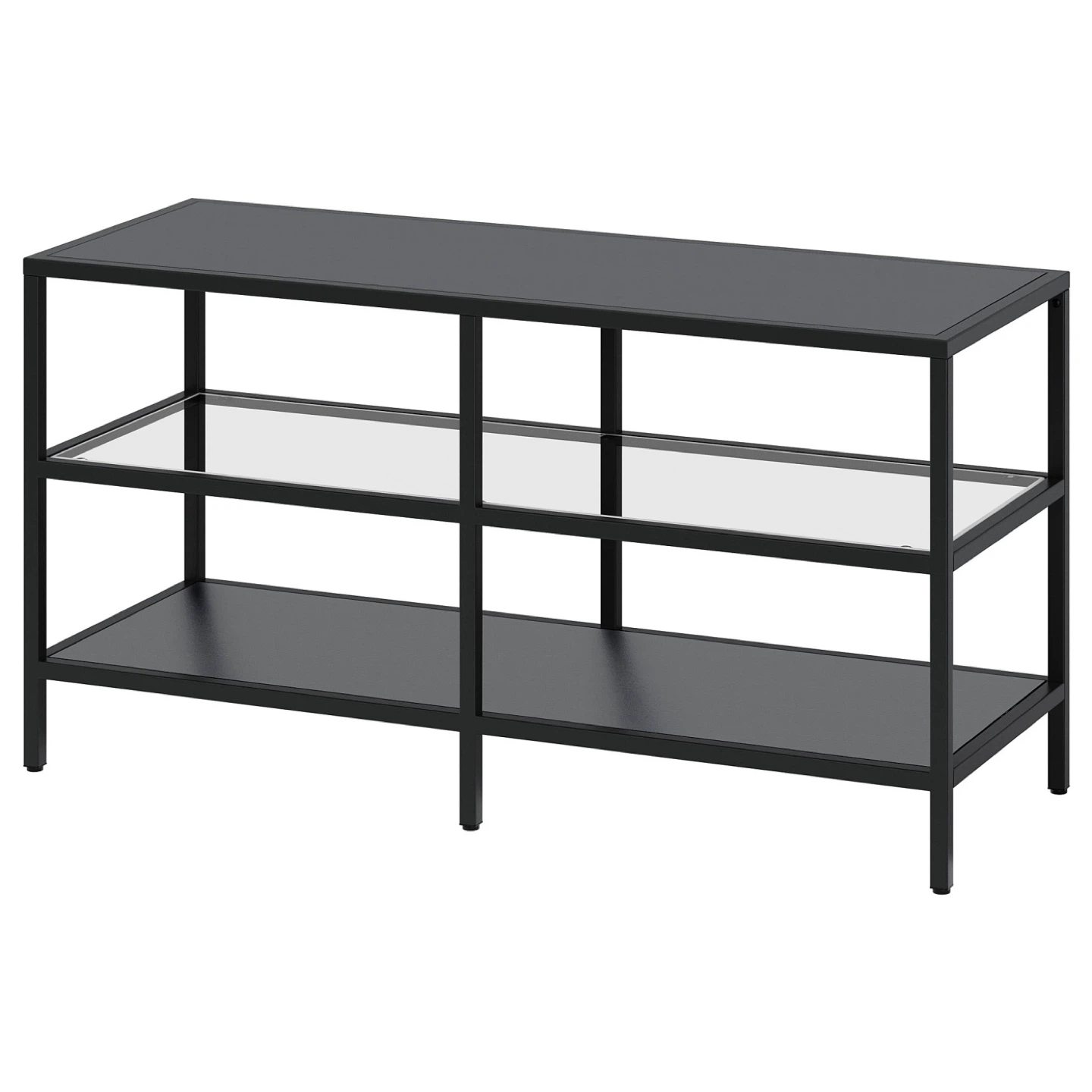 Ikea Black TV Stand with Glass Shelves