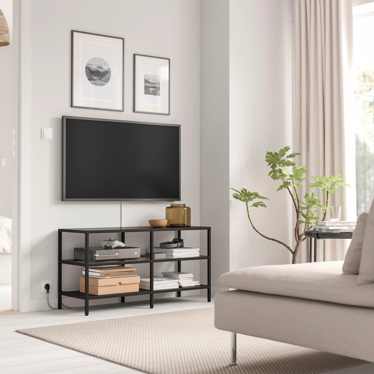 Ikea Black TV Stand with Glass Shelves - photo 4