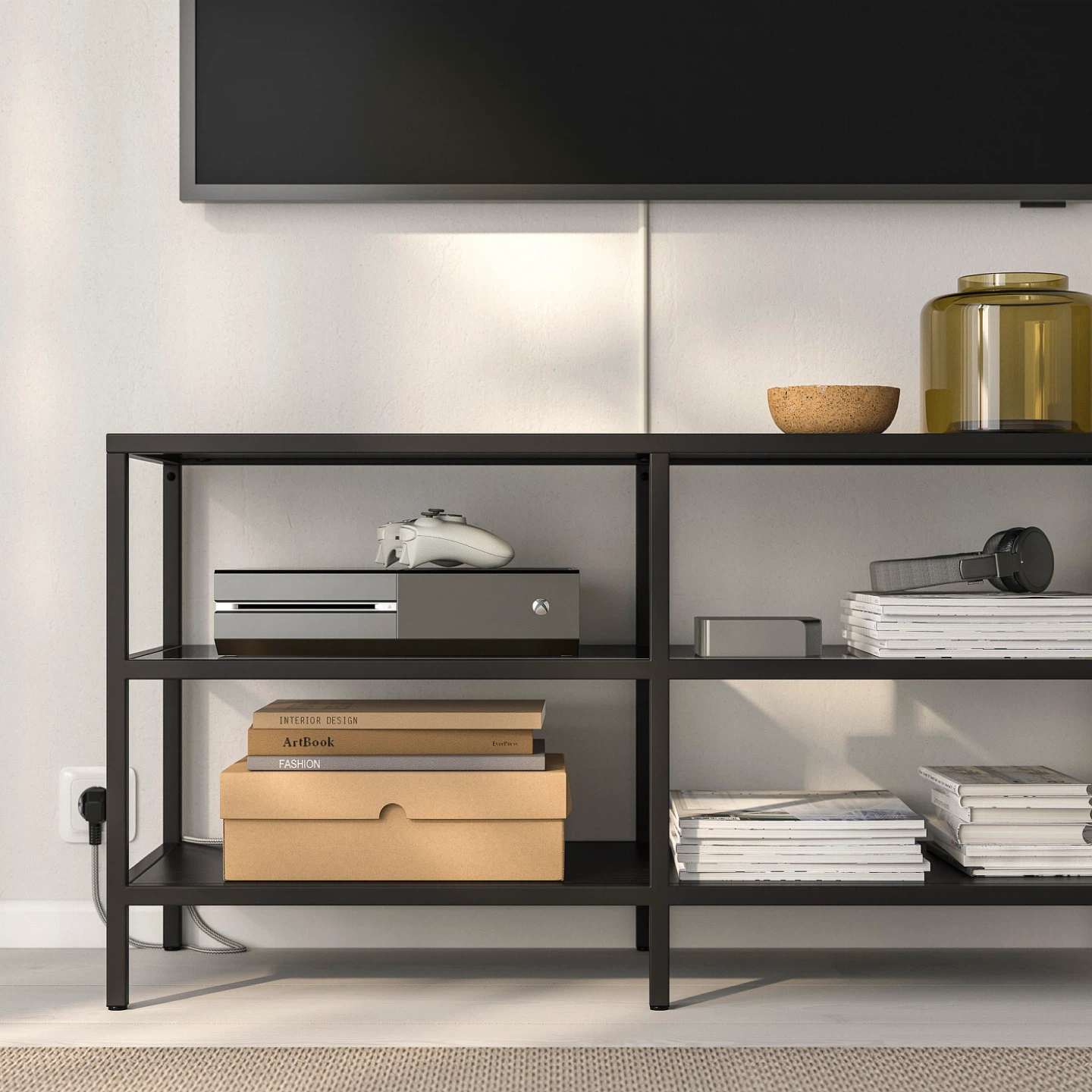 Ikea Black TV Stand with Glass Shelves - photo 2