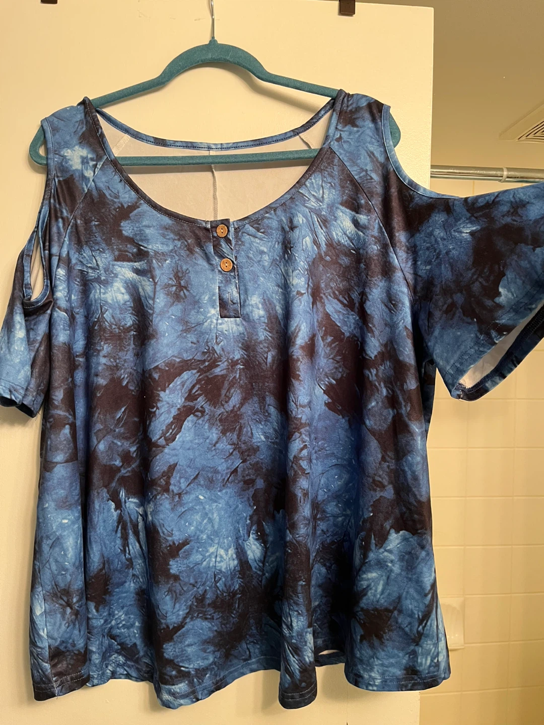 Blue Tie-Dye Cold Shoulder T-Shirt