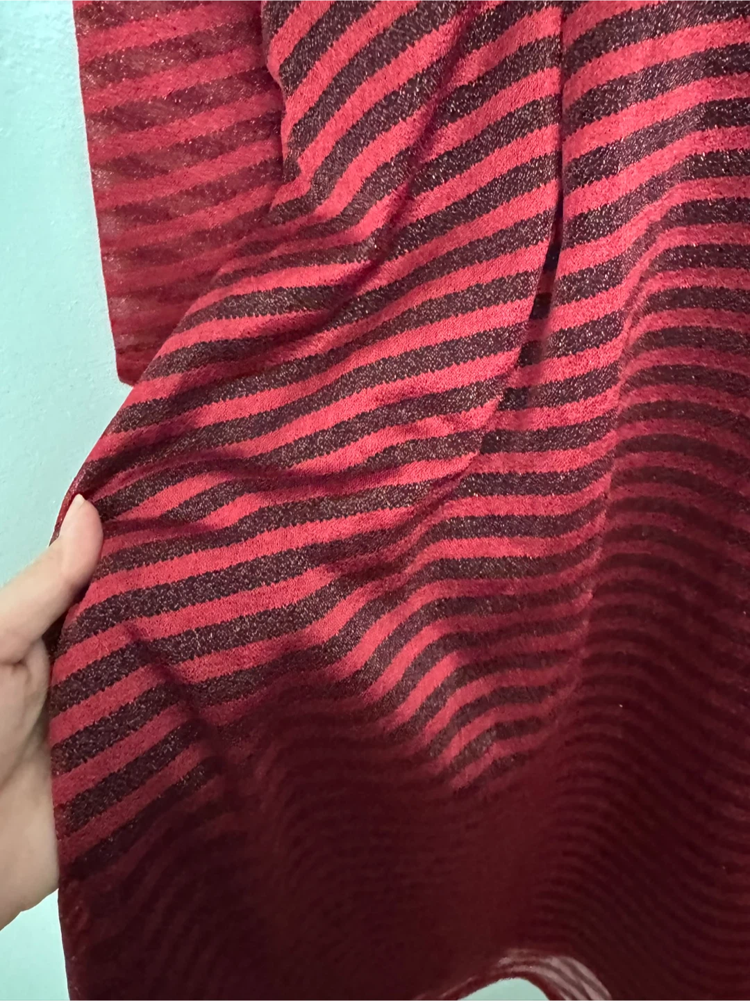 Red and Black Striped Dress with Floral Bodice