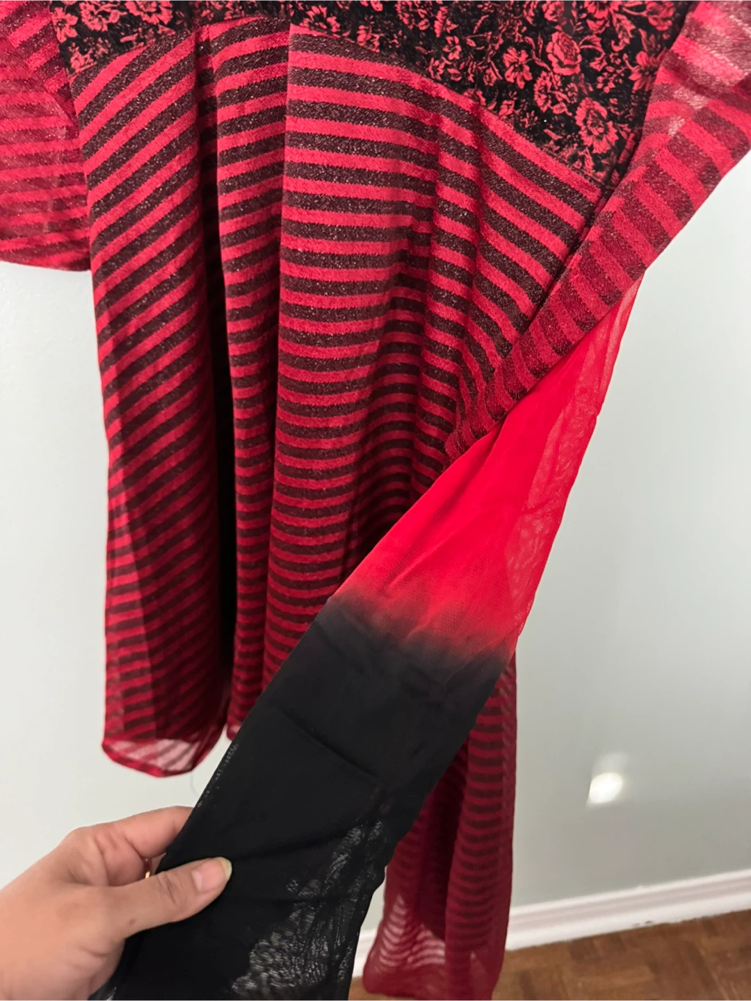 Red and Black Striped Dress with Floral Bodice - photo 4