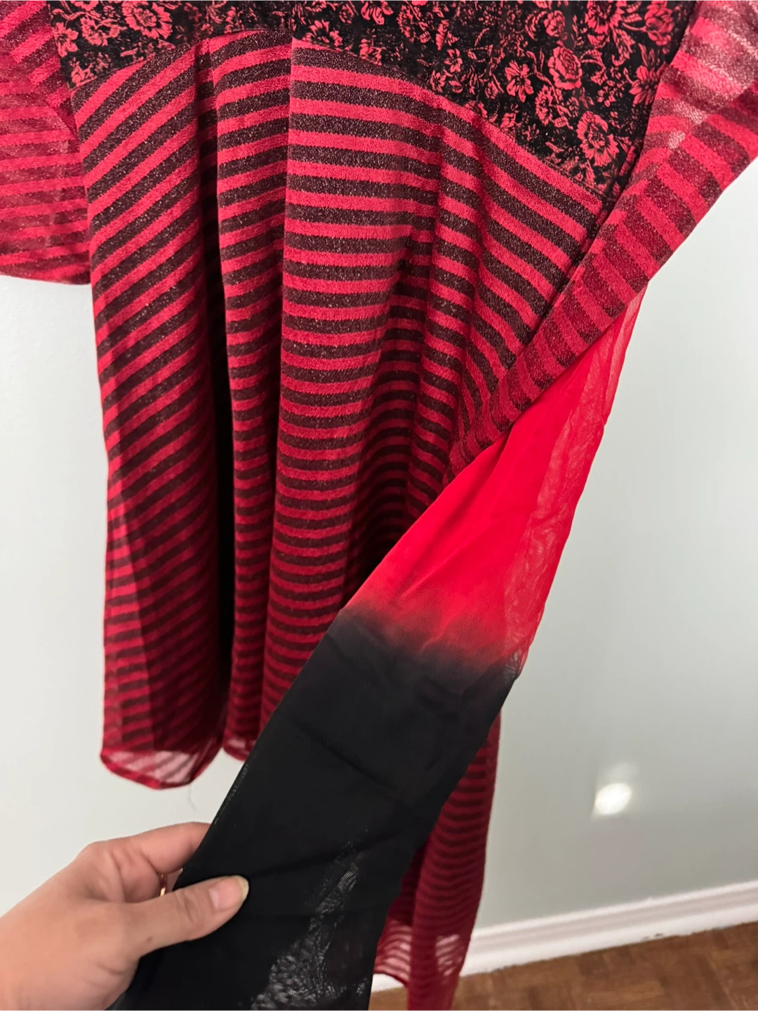 Red and Black Striped Dress with Floral Bodice - photo 5