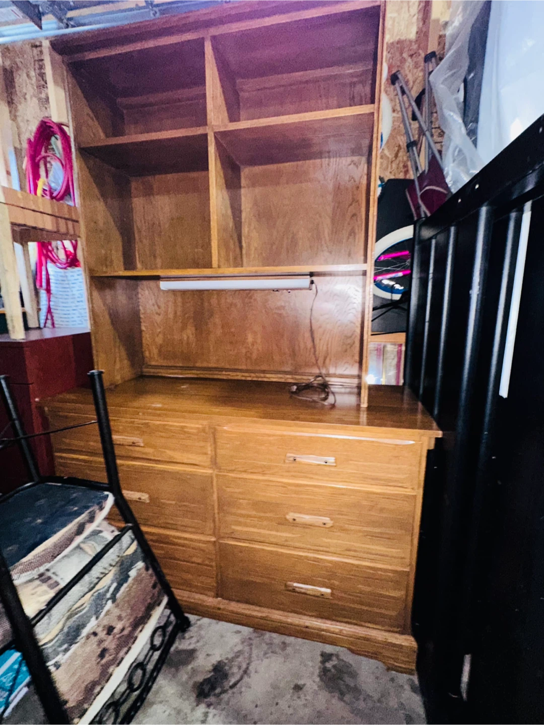Wooden Dresser with Hutch and Lights