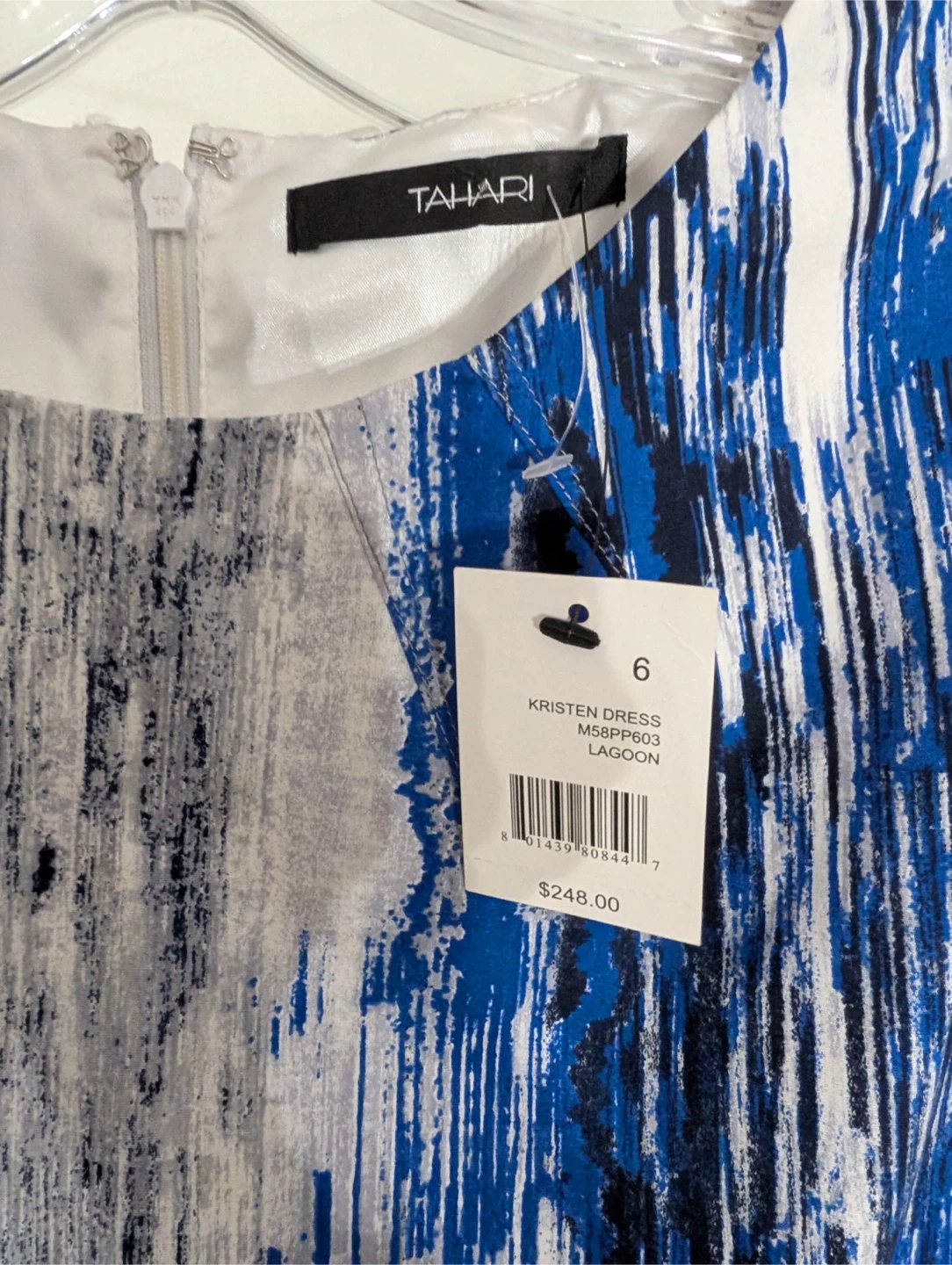 New Tahari Kristen Dress Size 6 Blue/Grey Print Sleeveless - photo 3