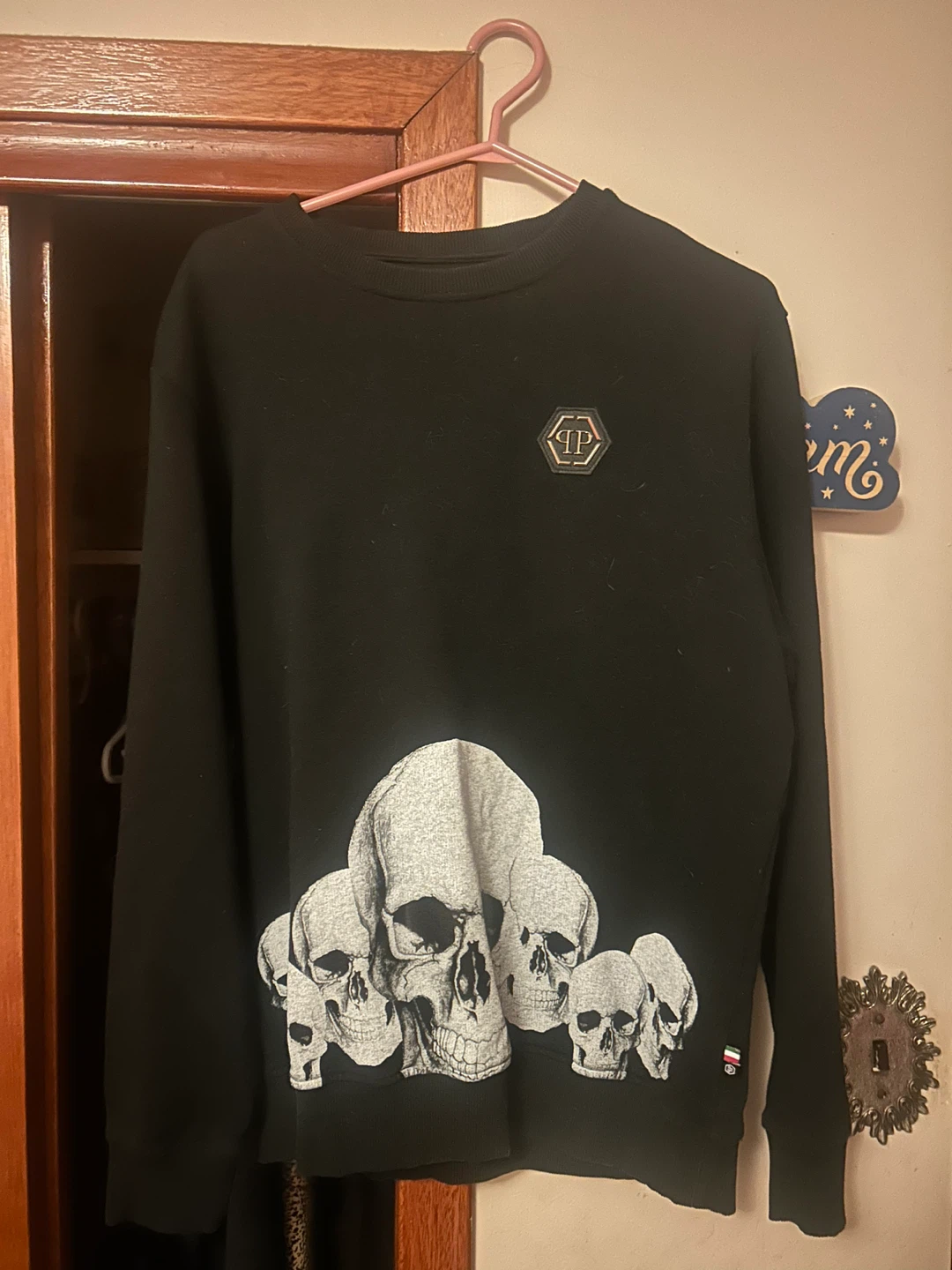 PHILIPP PLEIN BLACK COTTON SKULL PRINT CREWNECK SWEATER - photo 2
