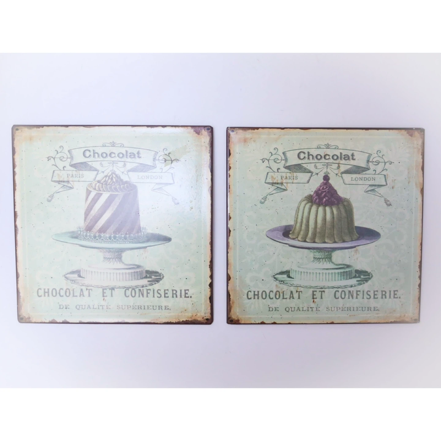 Set of 2 metal plaques Home Wall Decor French Dessert Retro