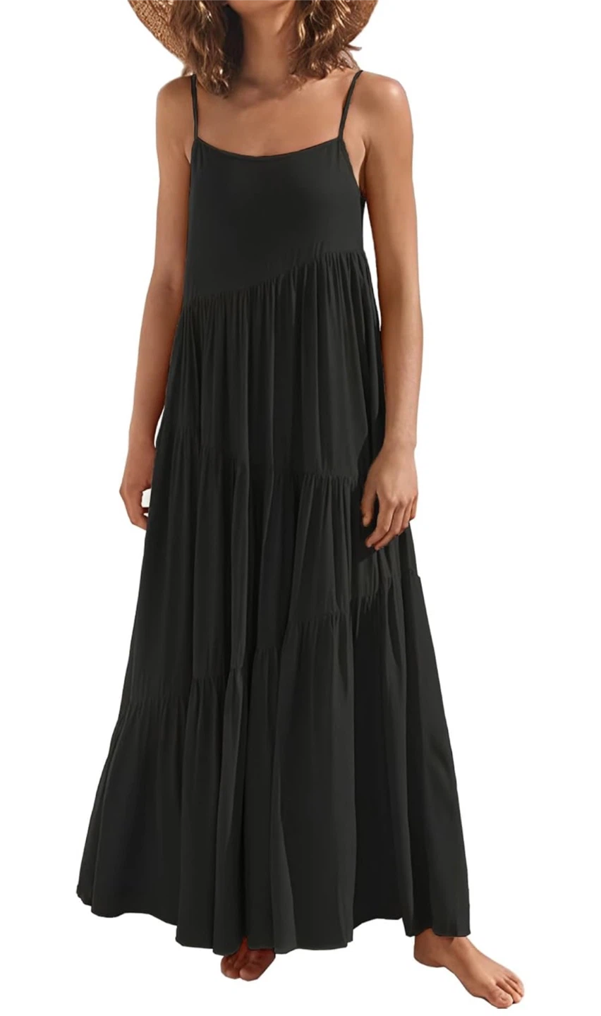 NEW! Women's Size S Black Tiered Flowy Maxi Dress