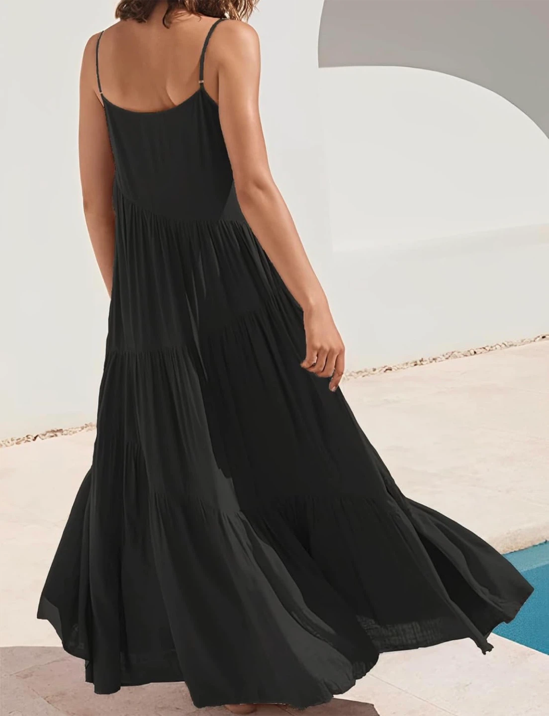 NEW! Women's Size S Black Tiered Flowy Maxi Dress - photo 5