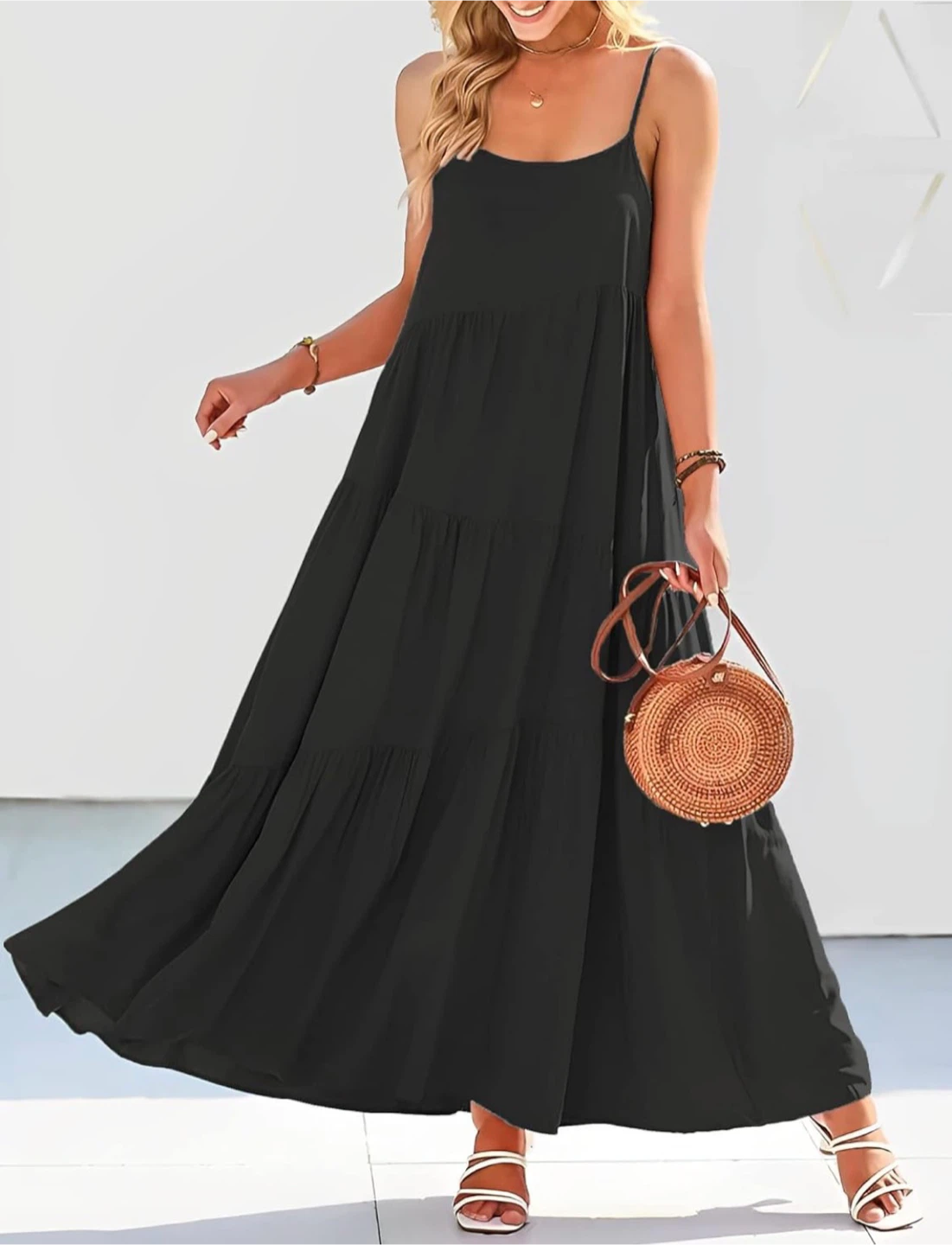 NEW! Women's Size S Black Tiered Flowy Maxi Dress - photo 3