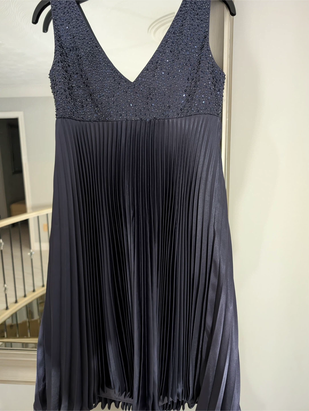 Navy Beaded Bodice Pleated Dress - photo 3