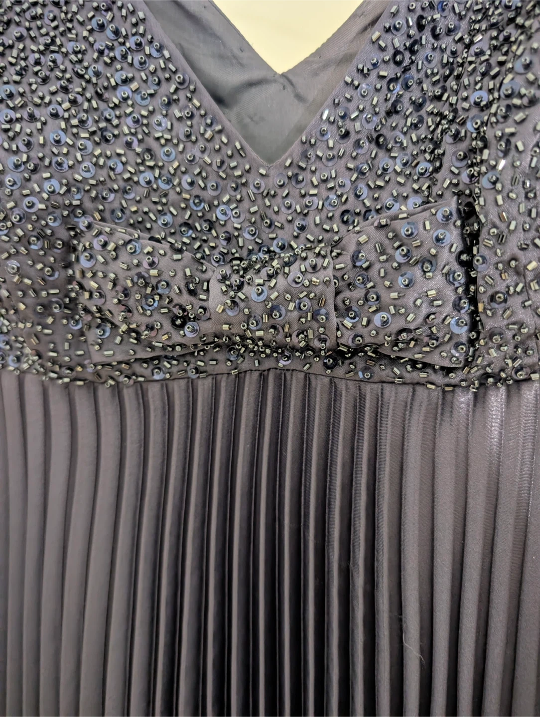 Navy Beaded Bodice Pleated Dress - photo 4