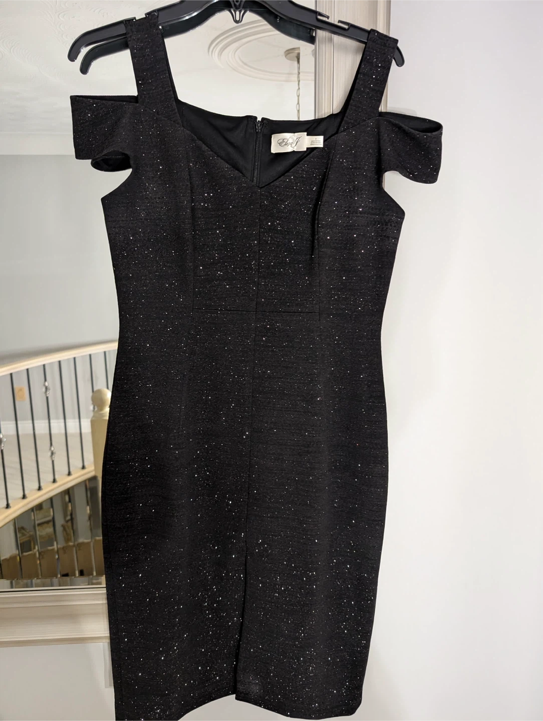 Eliza J Black Sparkle Cold Shoulder Sheath Dress Size 6